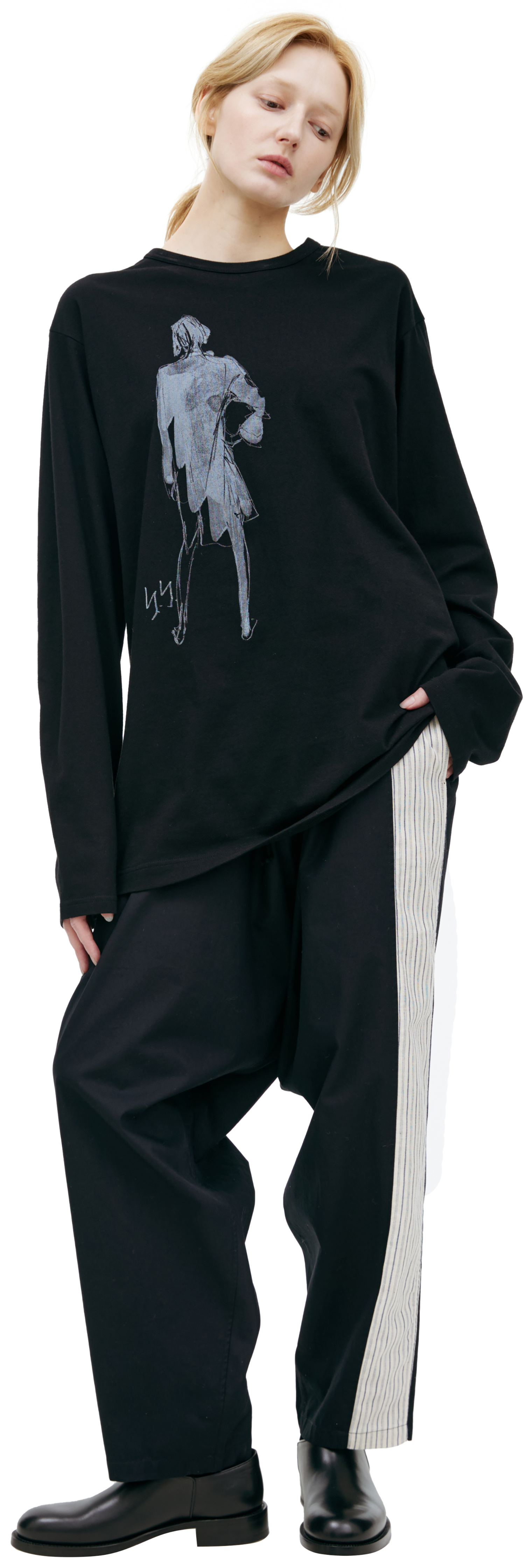 Yohji Yamamoto Black Printed Longsleeve