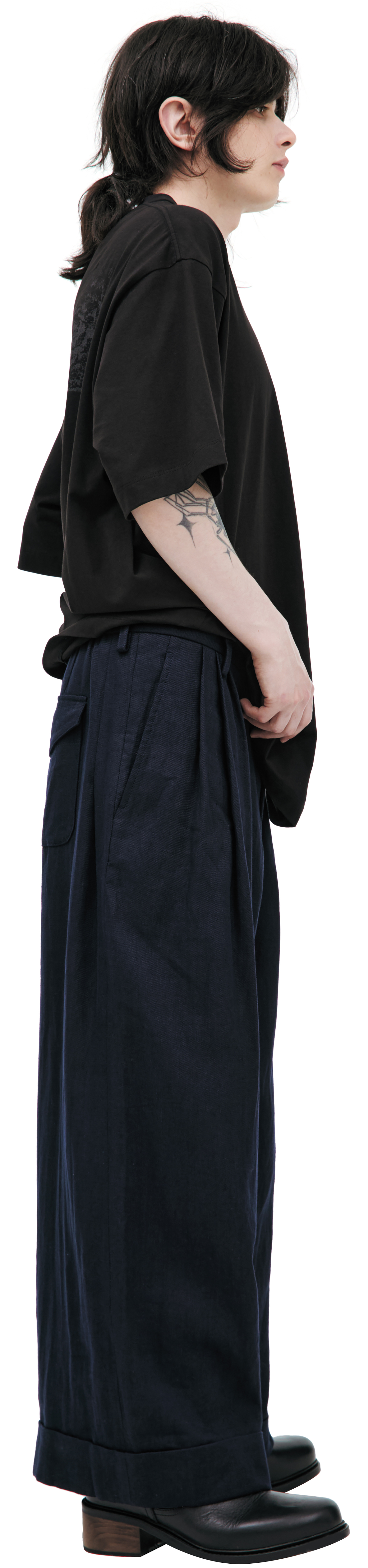 Ziggy Chen Брюки-0M2520514 широкие, защипы спереди, синие