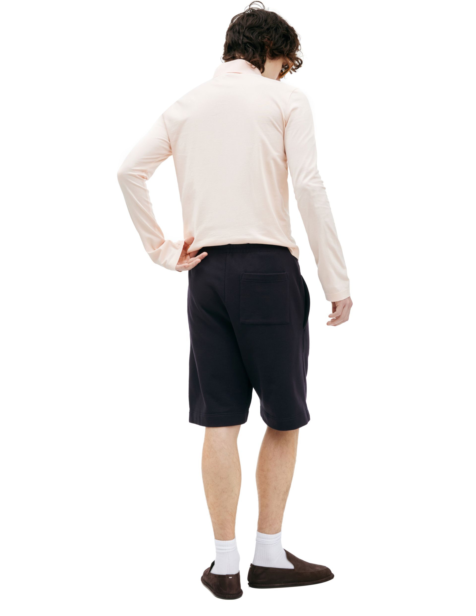 Dries Van Noten Шорты-231-021108-6610-509 футер, на кулиске, наклад карман сзади, т-синие