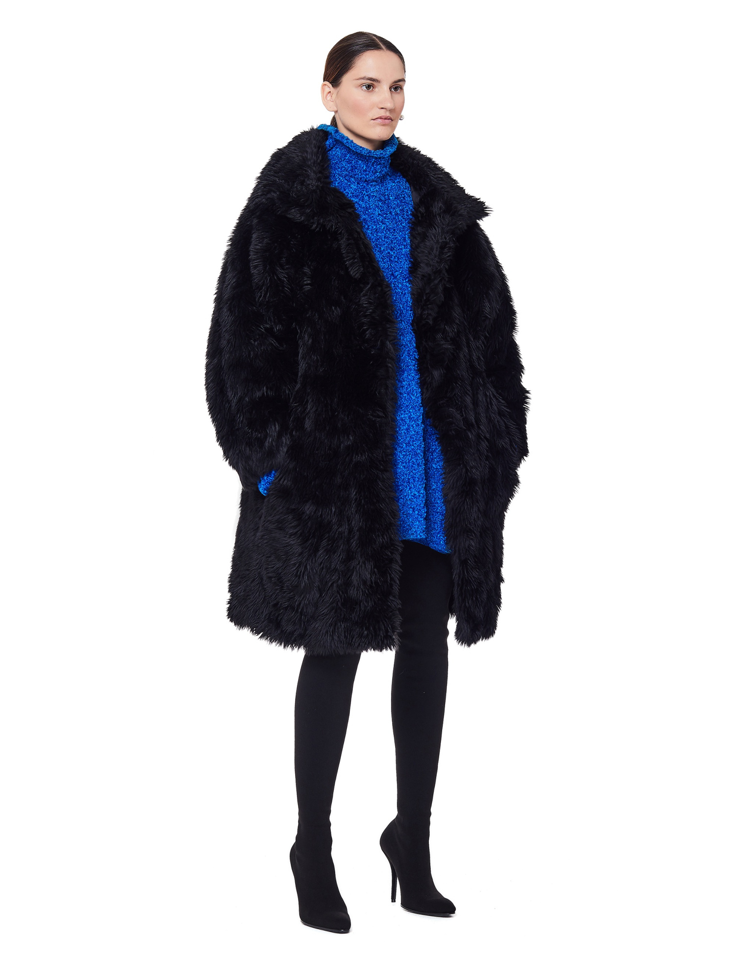 Balenciaga Black Faux Fur Swing Coat