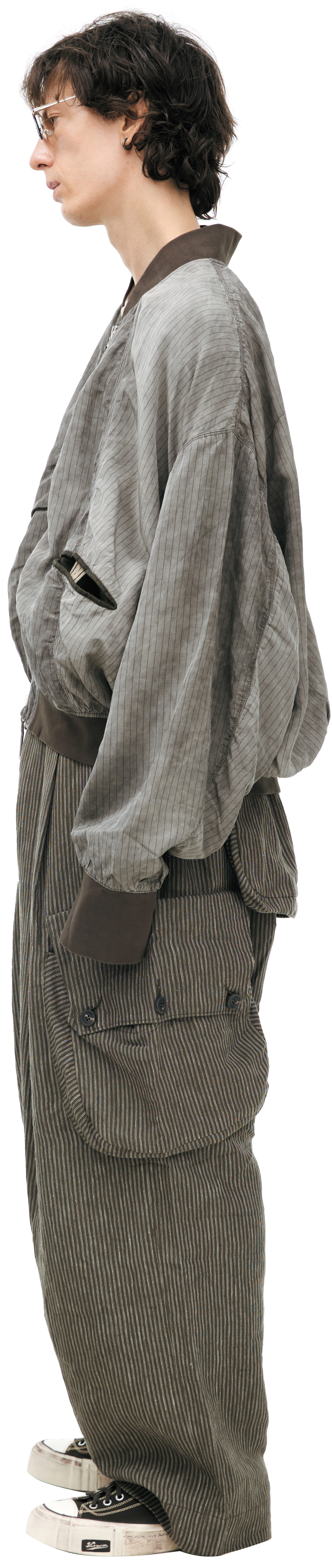 Buy Ziggy Chen men grey striped bomber jacket for $1,468 online on
