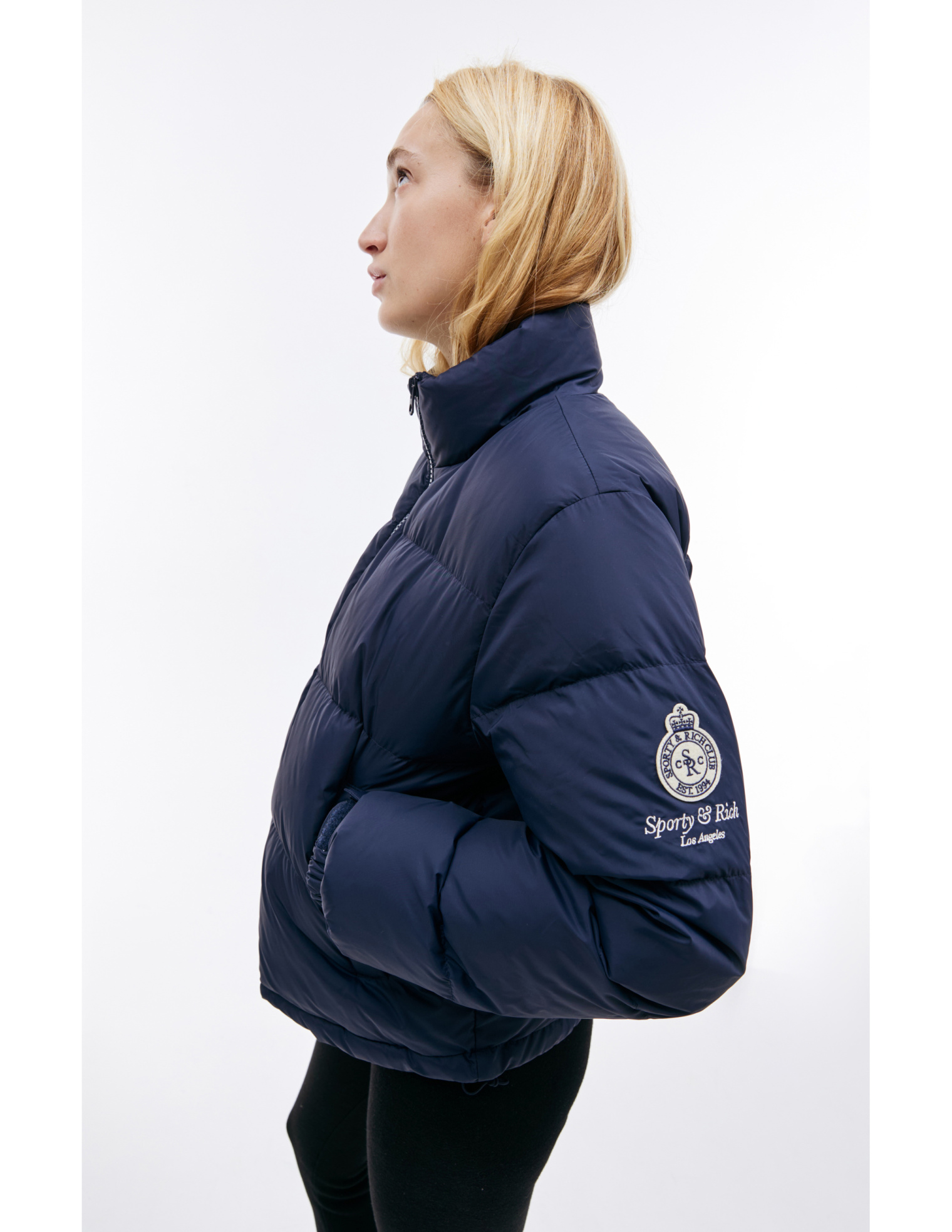 ジャケット・アウター Sporty&Rich Down Jacket Buy SPORTY & RICH men navy blue logo down jacket for €312