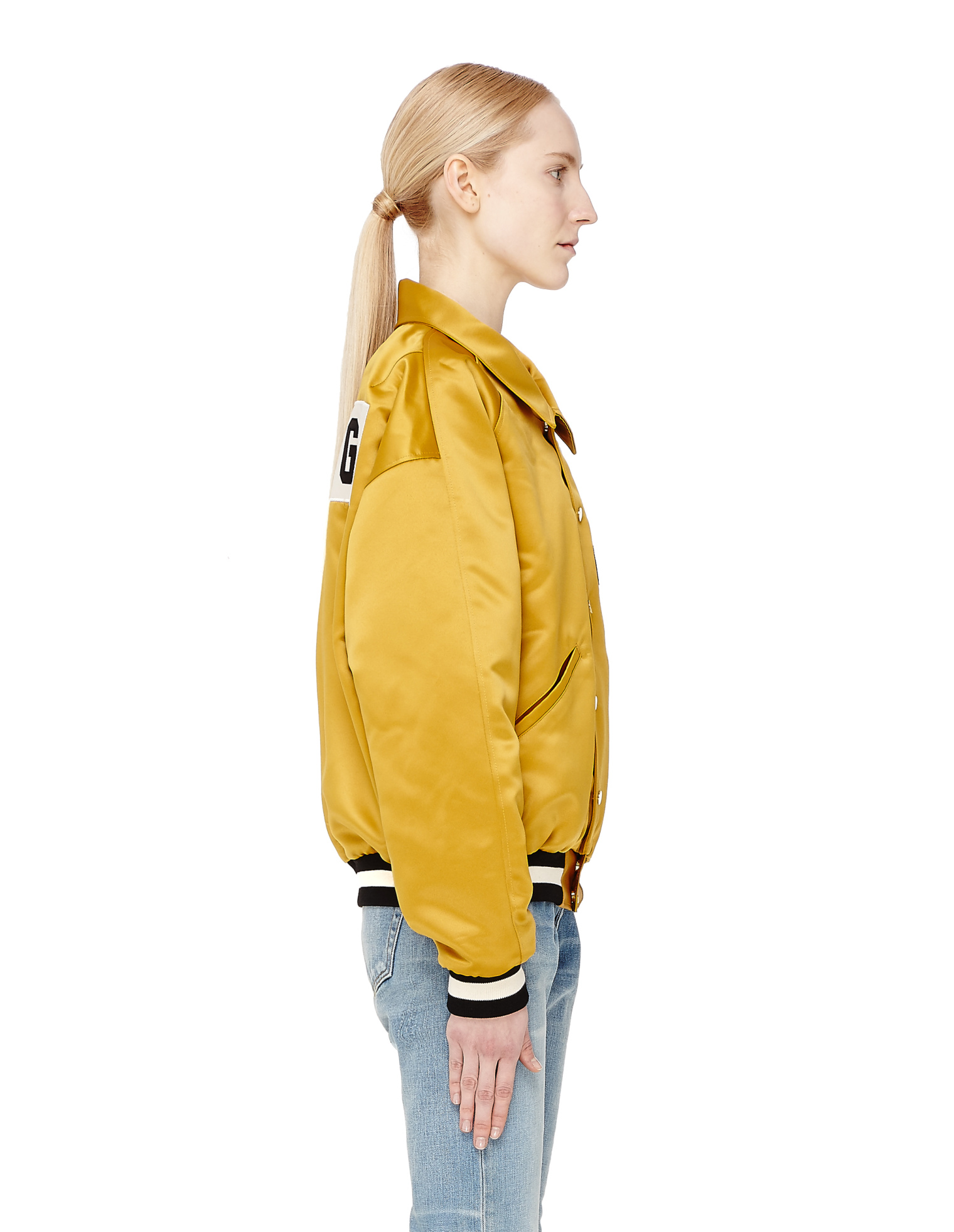 Fear of God Золотой атласный бомбер с нашивками
