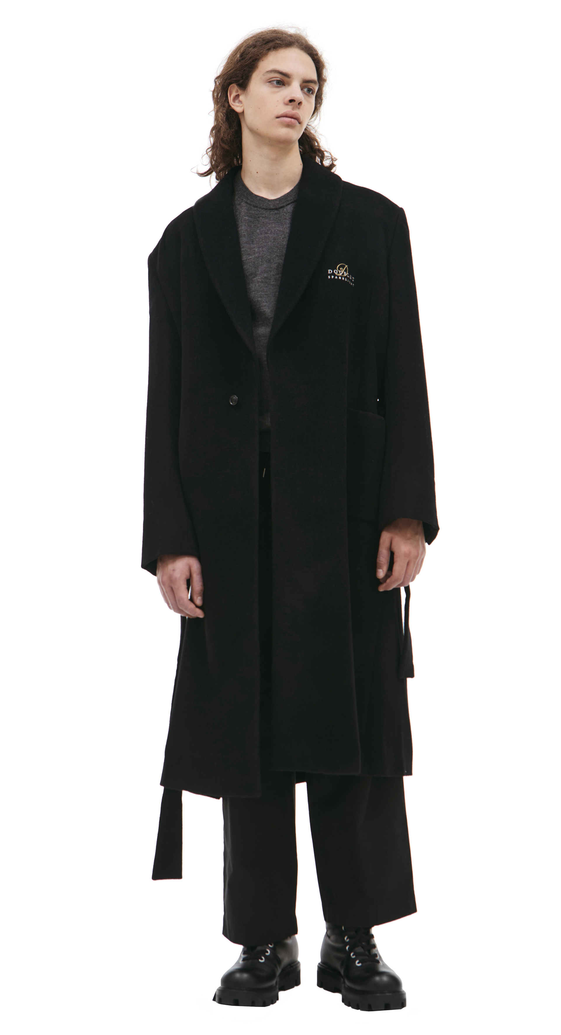 【美品】JUEMI Double Drawstring Long Coat Yohji Yamamoto NOIR Cotton Gaba Layered Long Coat Black 2 (K