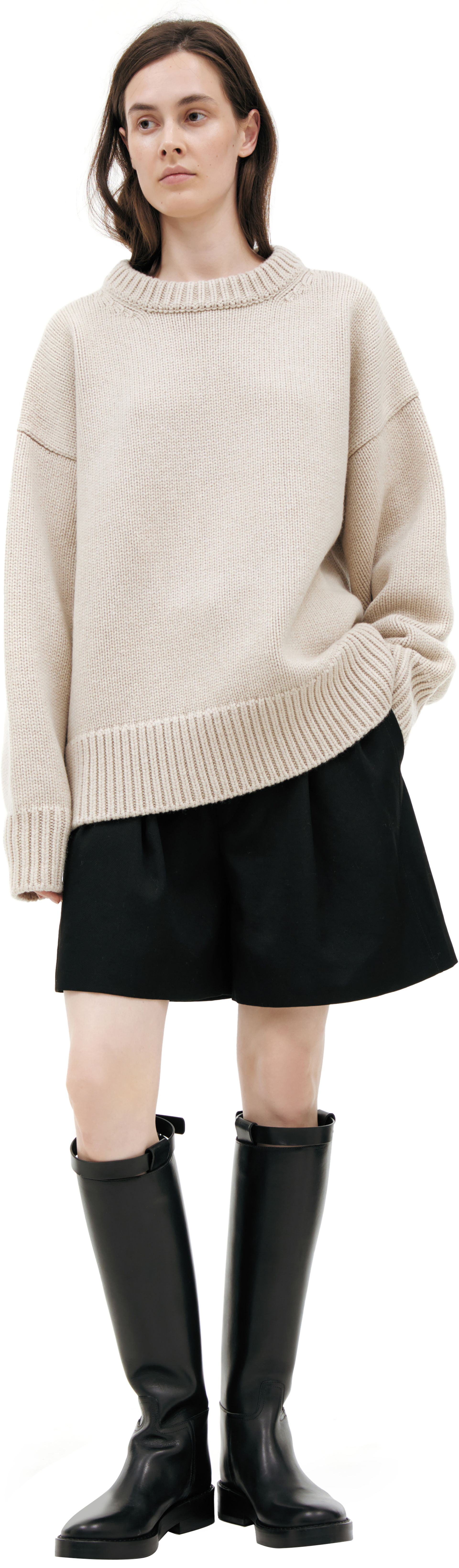 The Row Beige sweater with large knit pattern