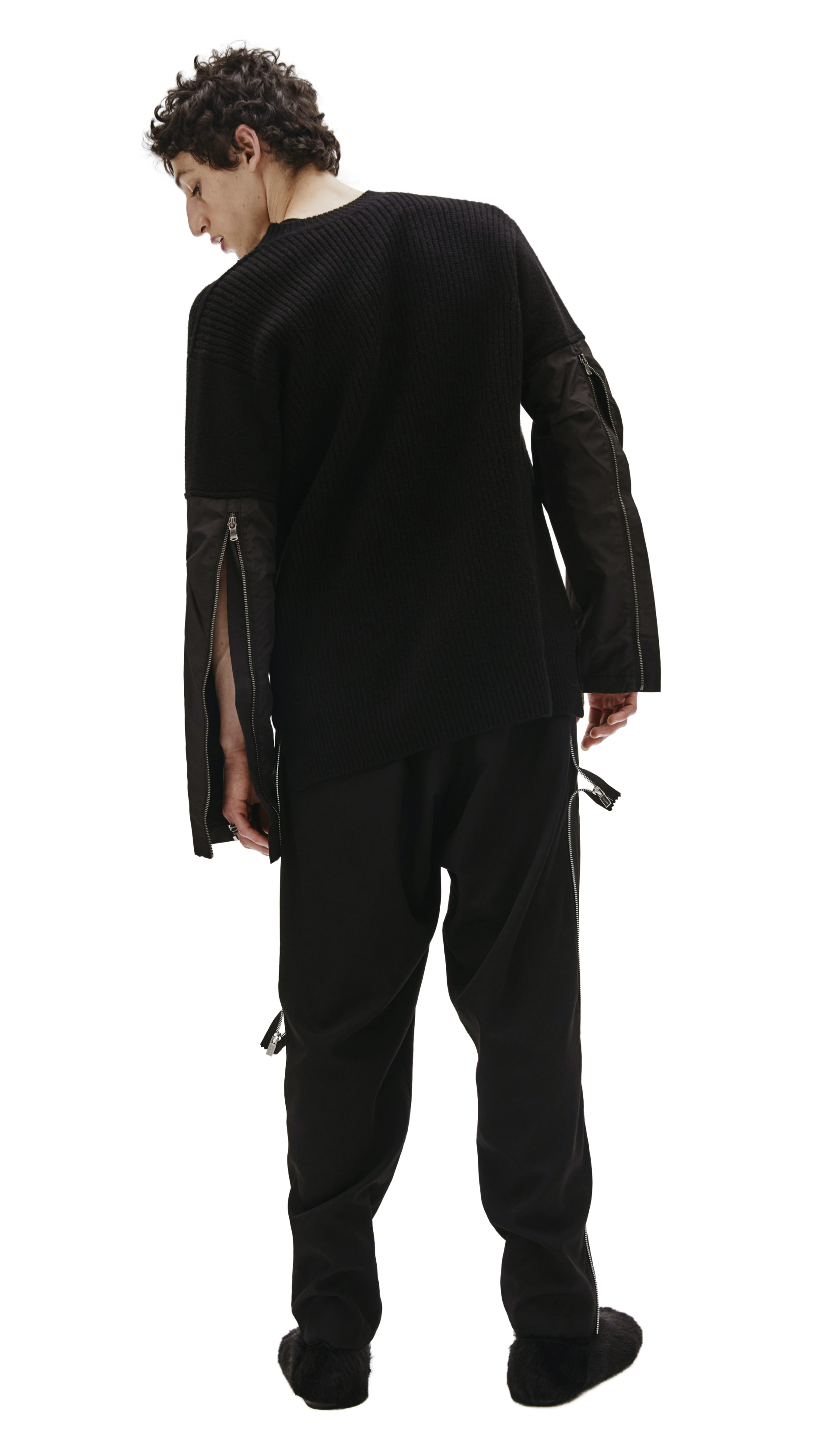 The Viridi-Anne Black Sweater With Nylon Sleeves