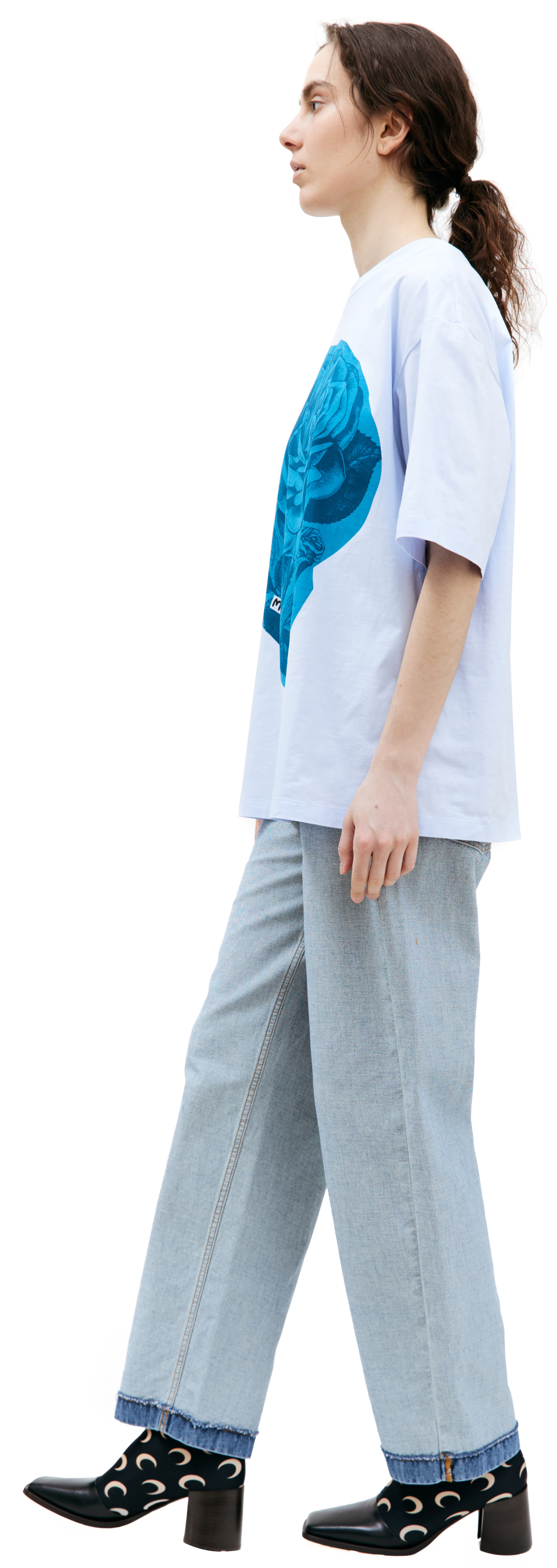 Marni Голубая футболка с принтом