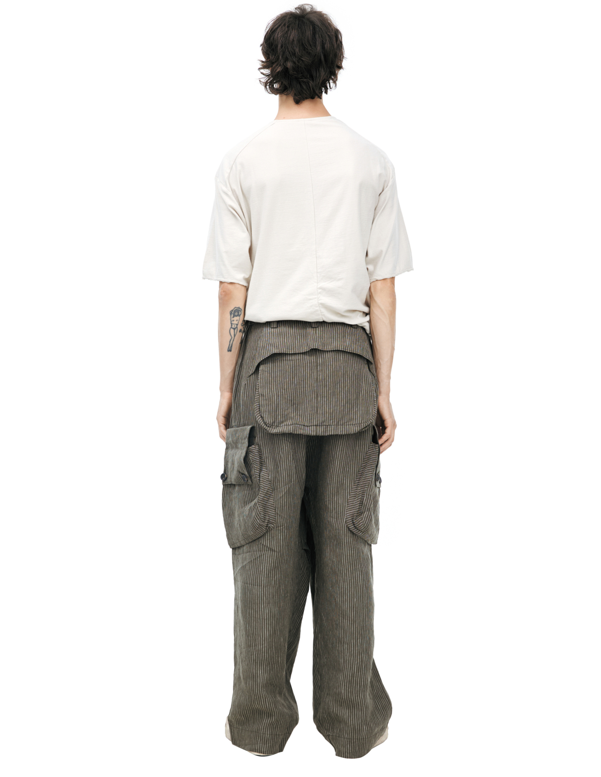 Ziggy Chen Брюки-0M2610556 TATIC WORKERS TROUSERS, свободные карго-штаны с двойными защипами, в полоску хаки
