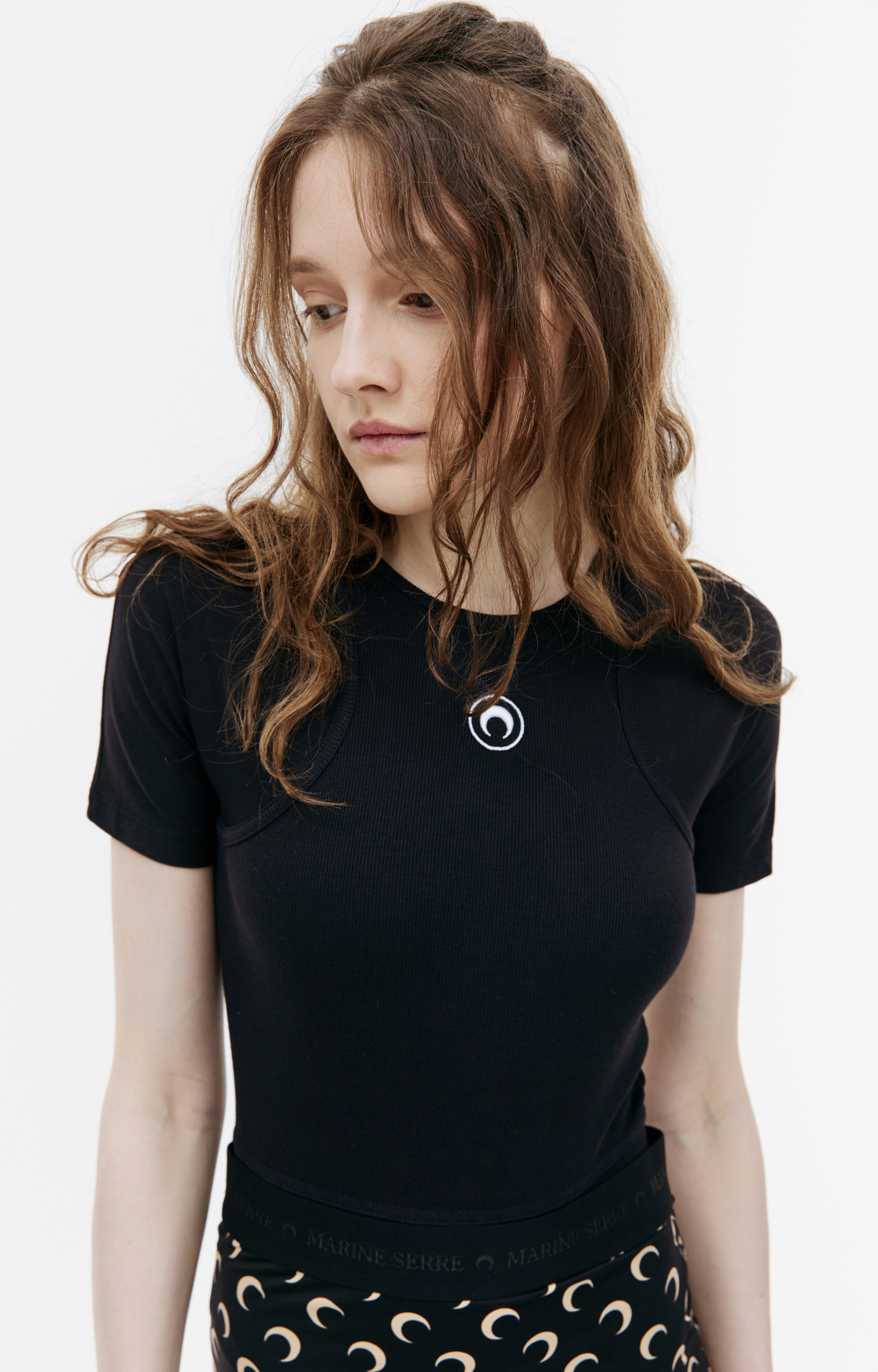 MARINE SERRE Black cotton bodysuit