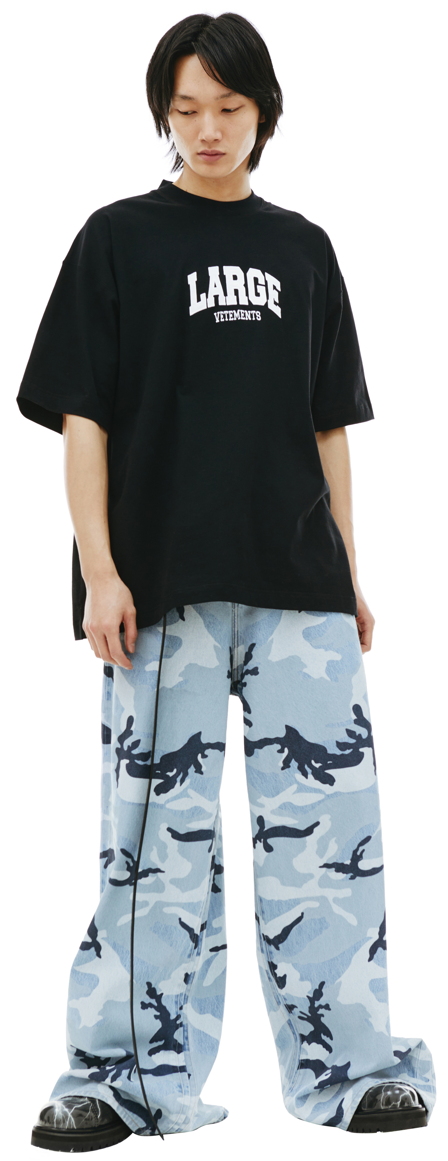 VETEMENTS Black \'Large\' Cotton T-Shirt