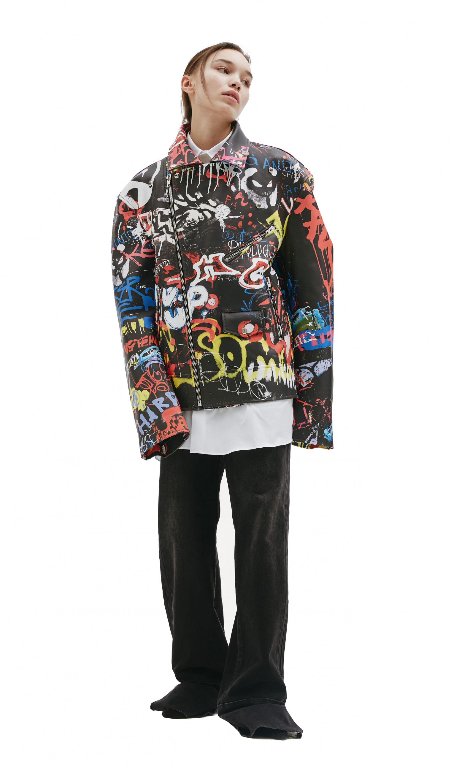 VETEMENTS Graffiti printed leather jacket