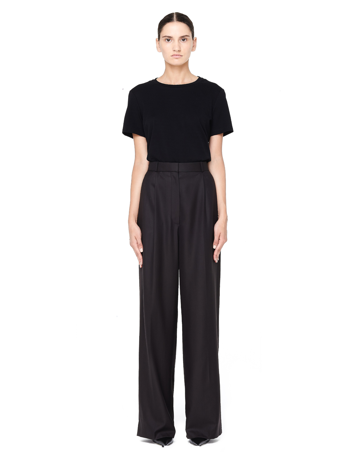The Row Elin Wide-Leg Brown Wool Pants
