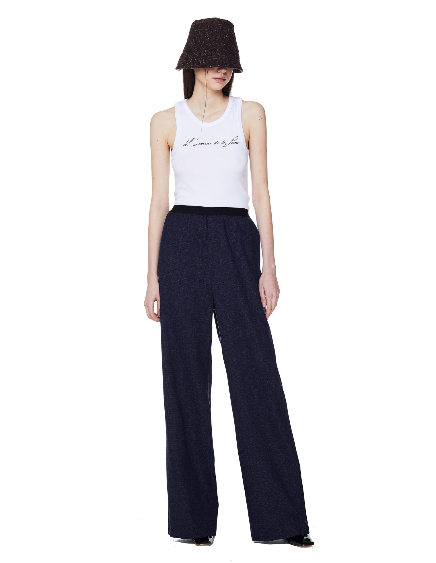 Balenciaga Dark Grey Checked Wool Trousers