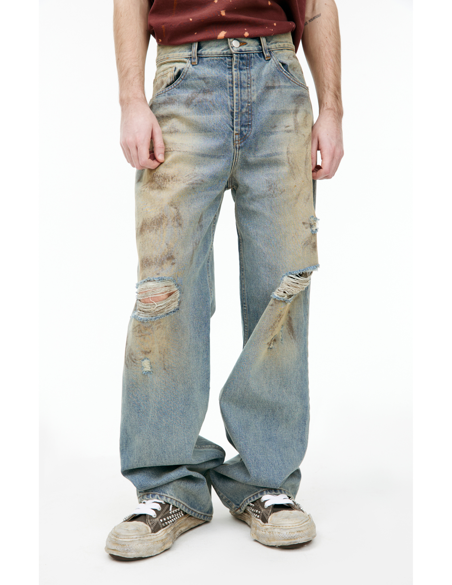 Satoshi Nakamoto Straight jeans with mud effect