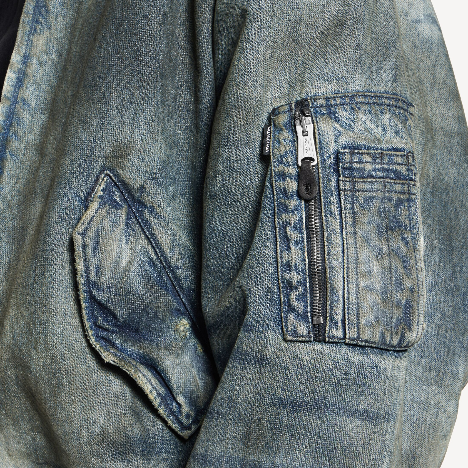 Balenciaga distressed denim bomber jacket