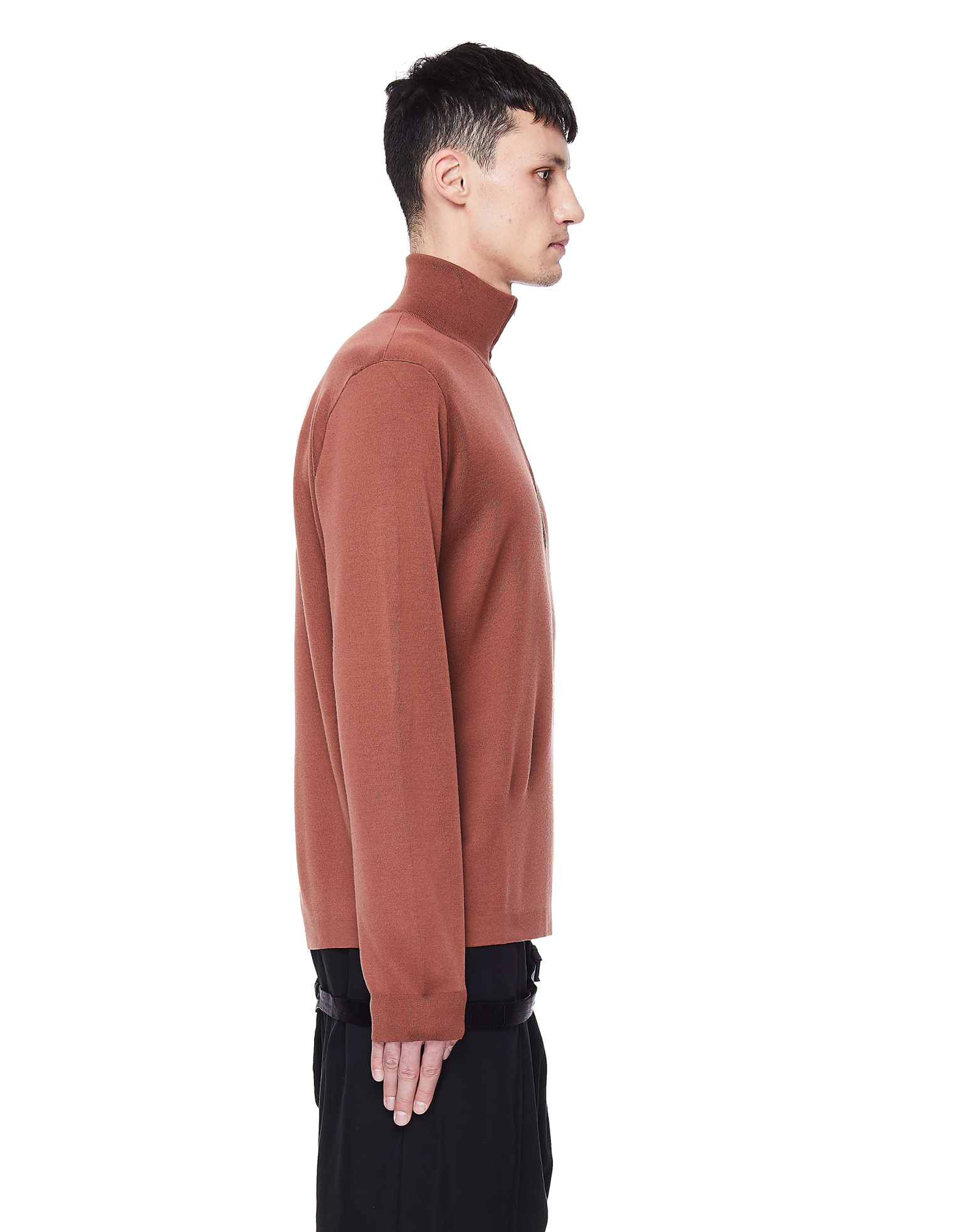 Maison Margiela Brown Wool Henley Zip Sweater