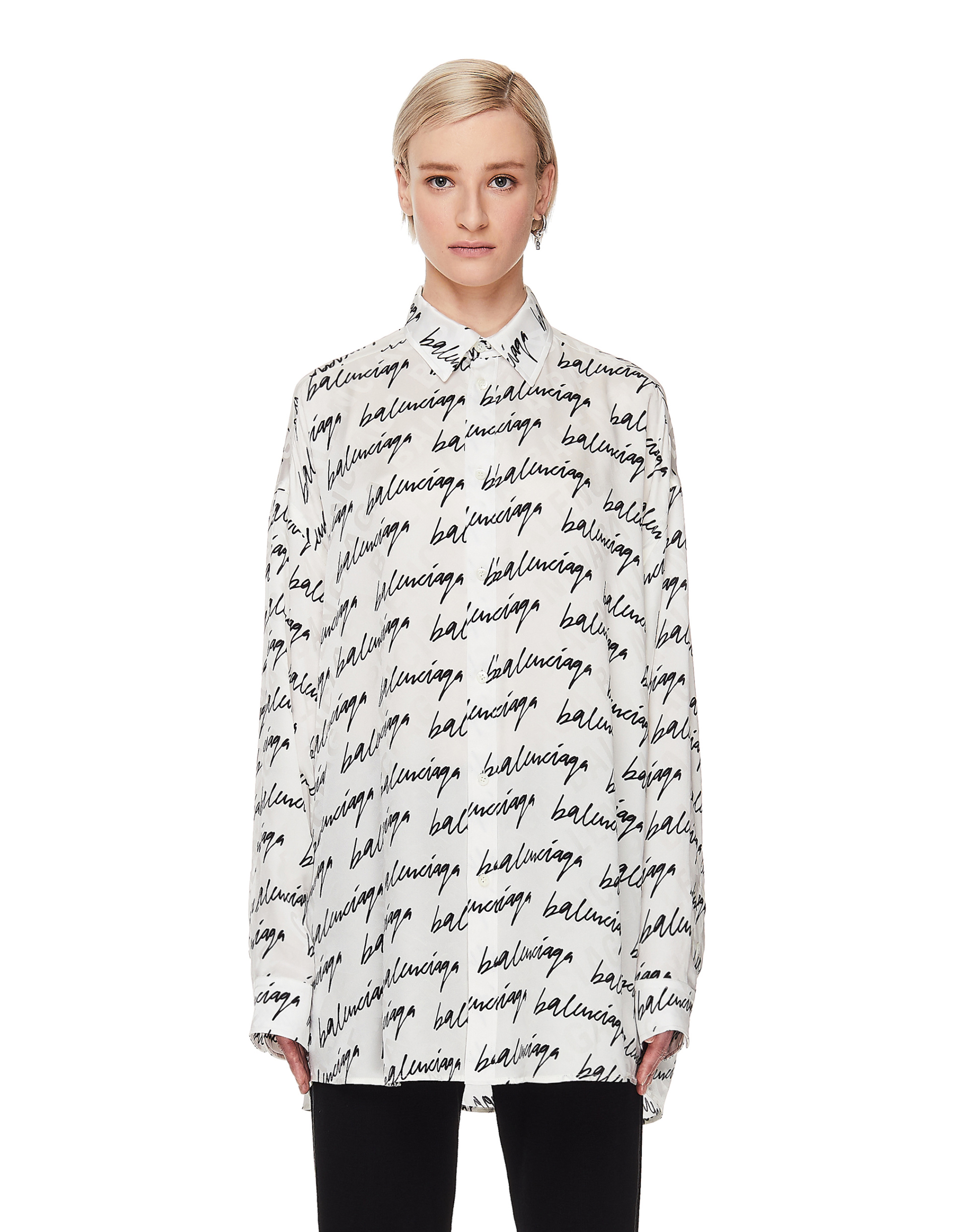 Balenciaga White Silk Scribble Printed Shirt