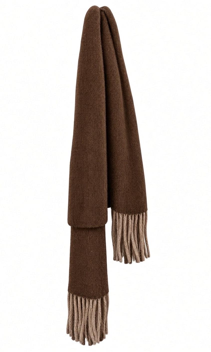 Ziggy Chen Brown cashmere scarf with fringe