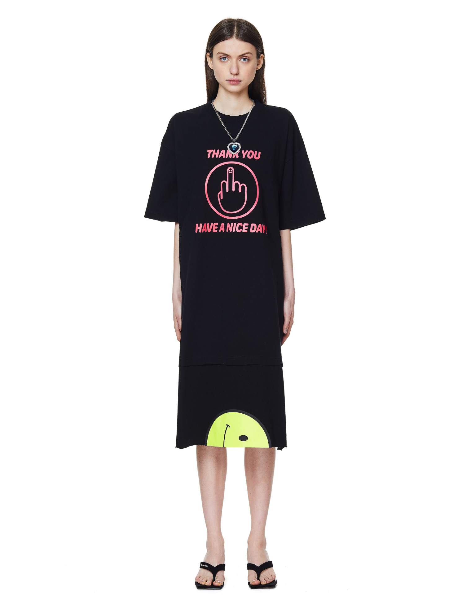 VETEMENTS Черное платье-футболка с принтом