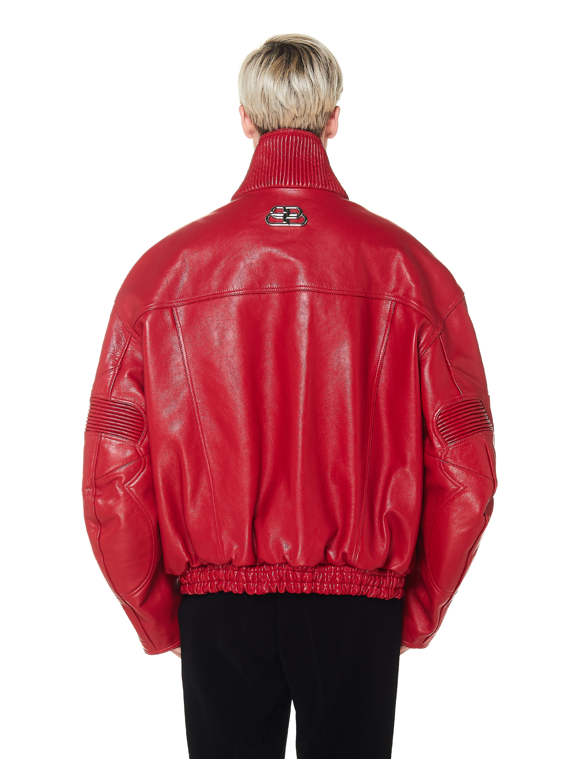 Balenciaga Red Leather BB Biker Jacket