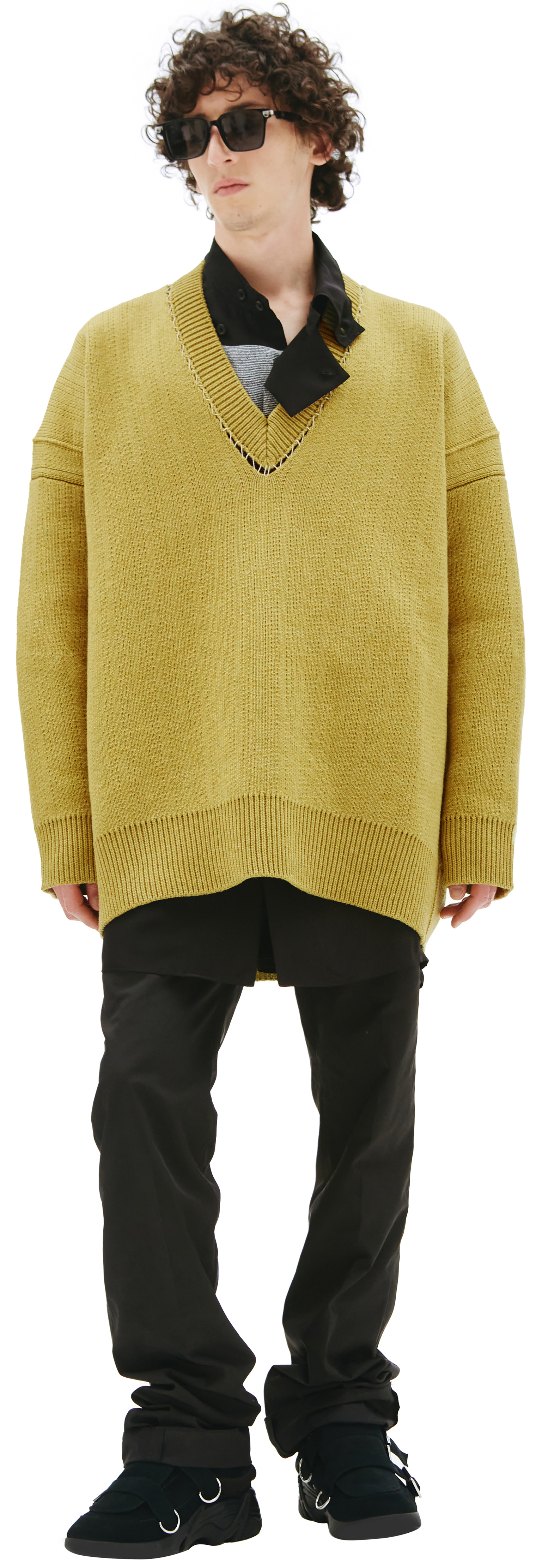 Buy Raf Simons men green v-neck oversize sweater for $2,820 online