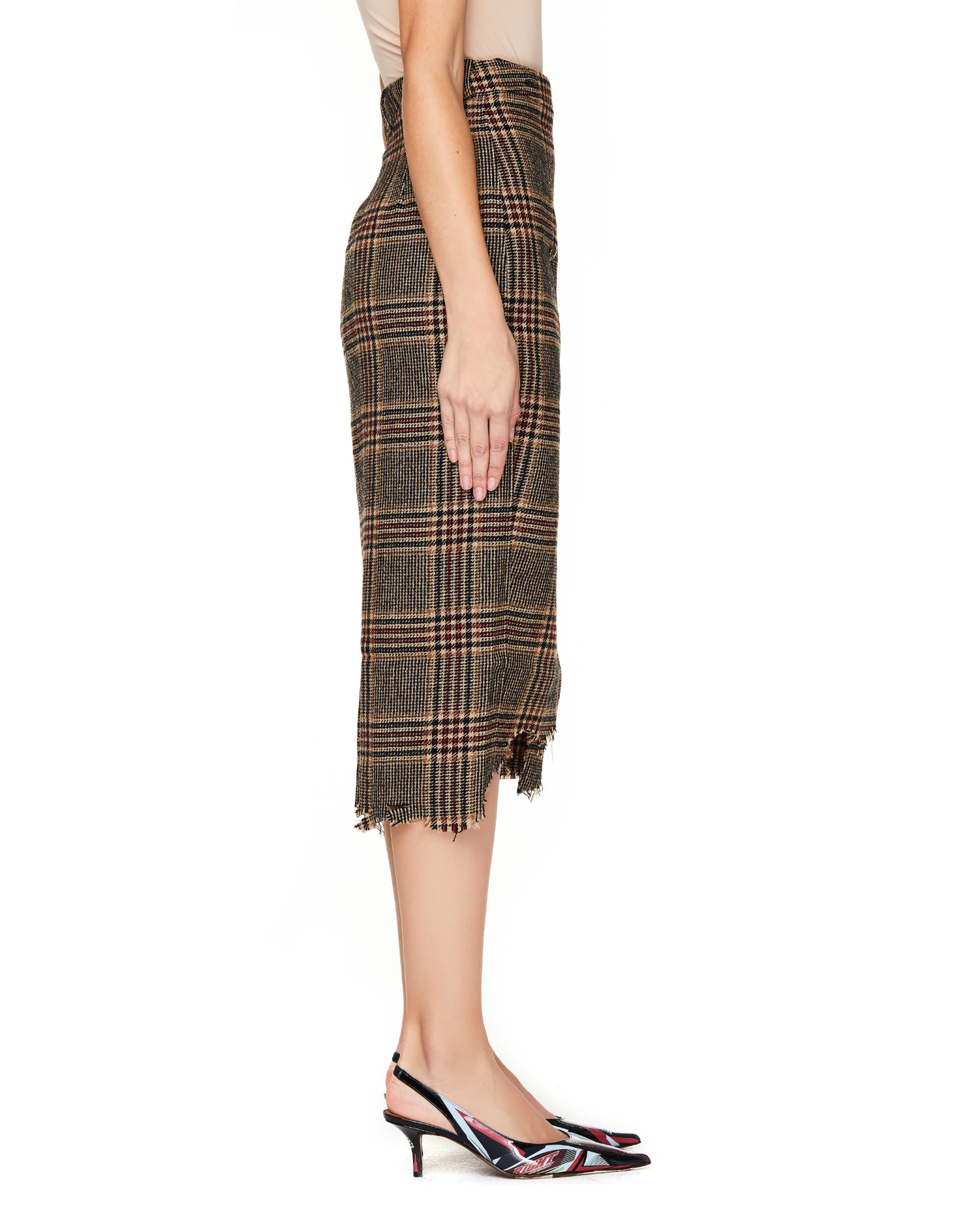 VETEMENTS Distressed Checked Wool Wrap Skirt