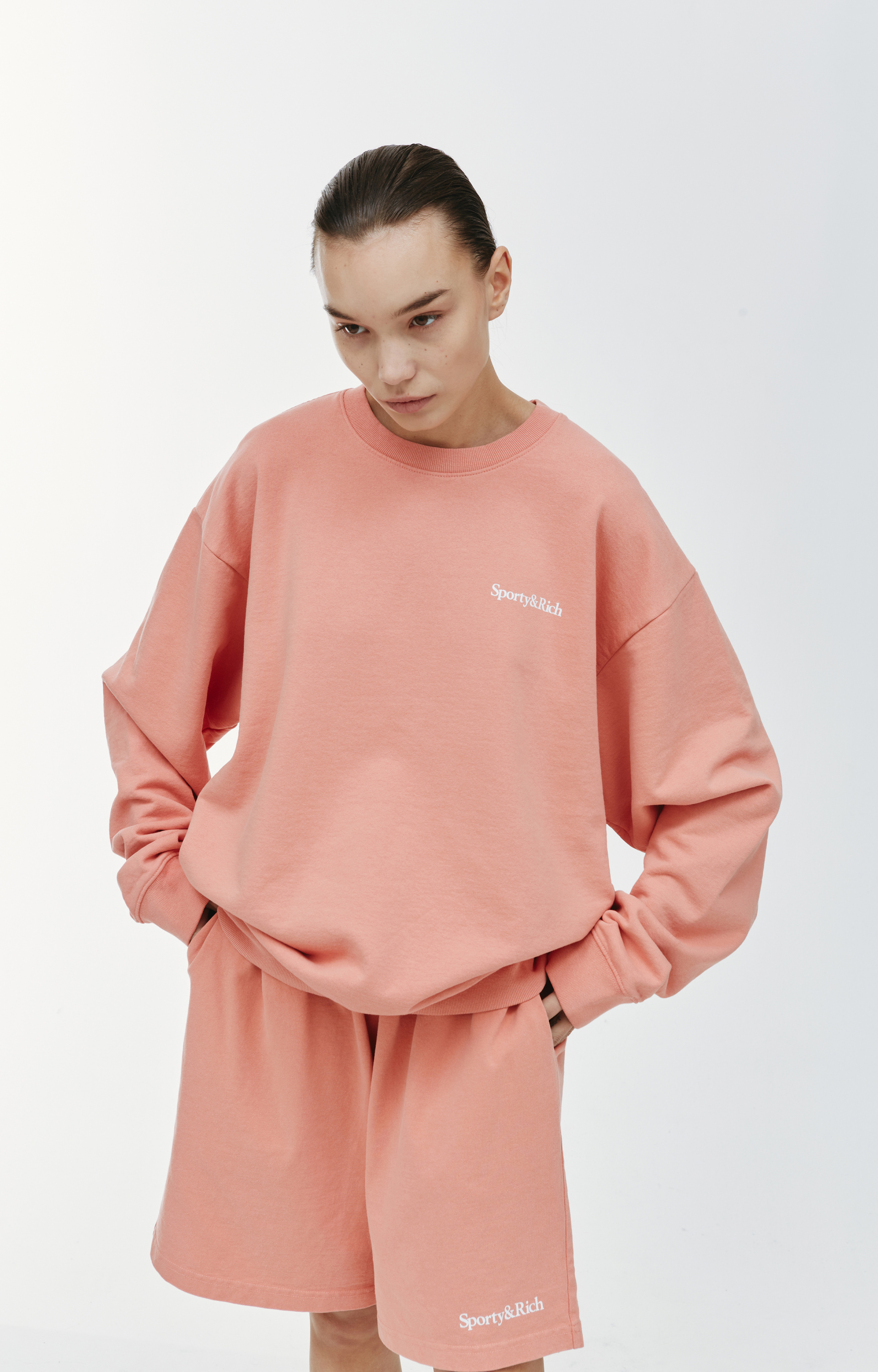 SPORTY & RICH Serif Logo Gym Shorts