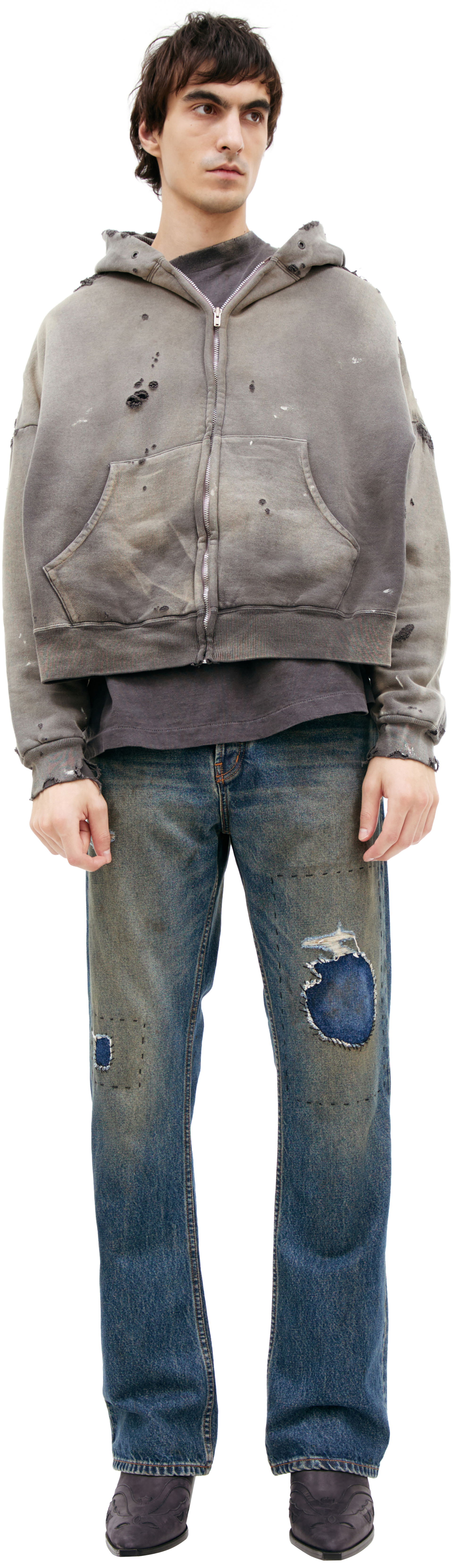 Saint Mxxxxxx Ripped hoodie with zipper