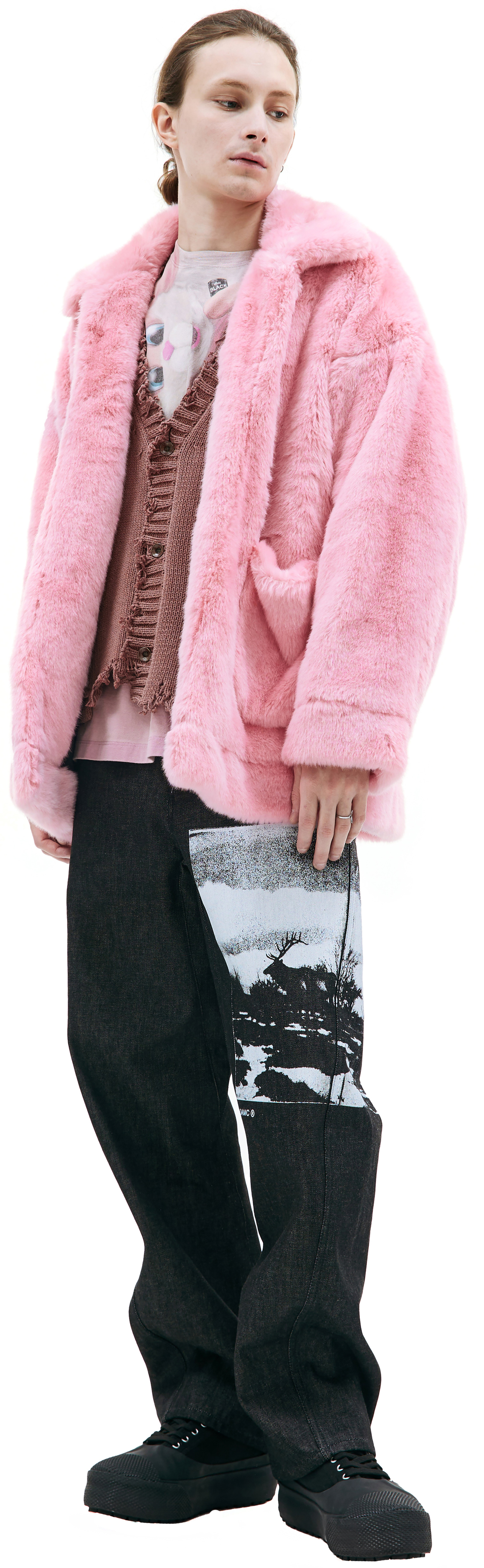 Doublet Pink hand-painted faux-fur jacket