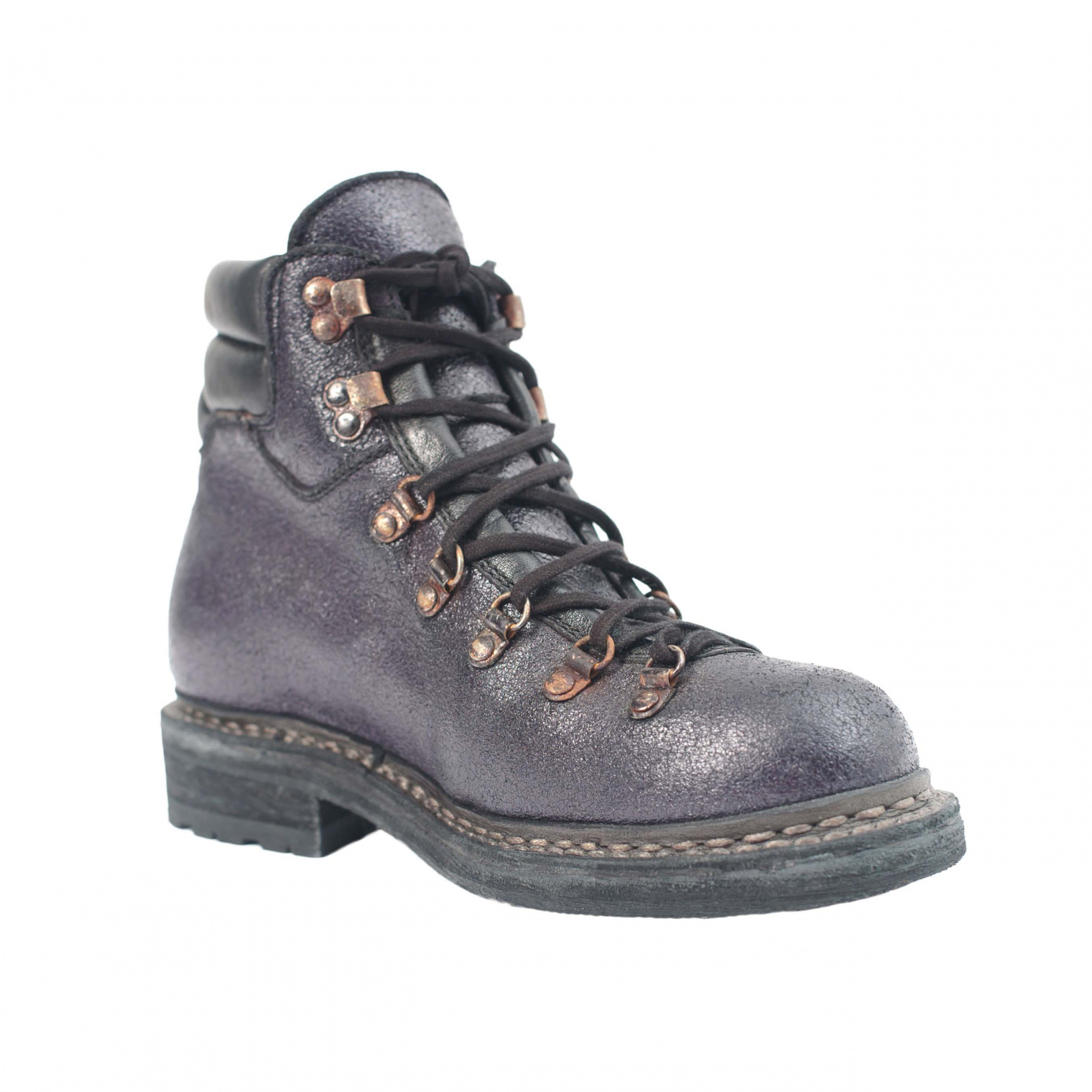 Guidi Purple Grained Leather Hiking Boots