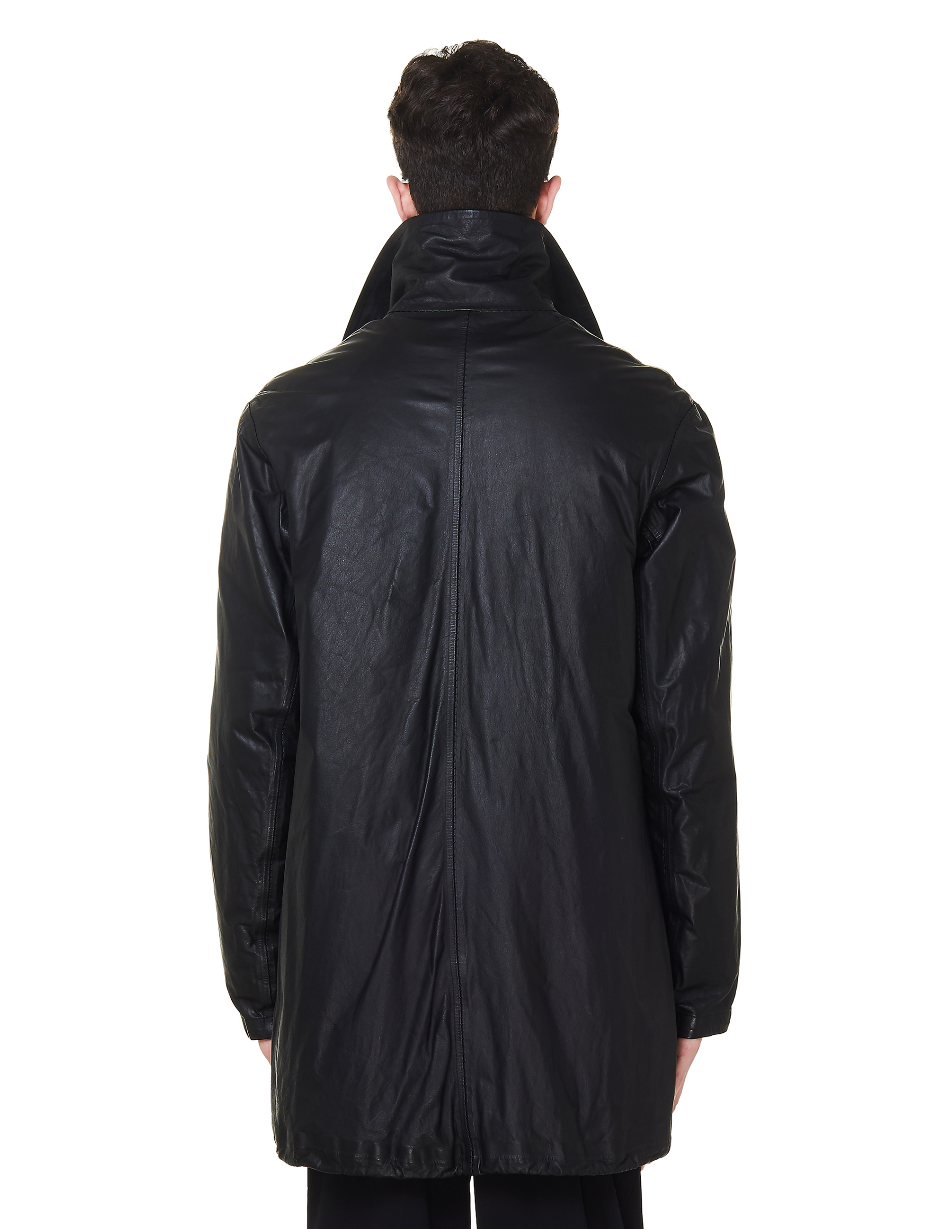 Isaac Sellam Black Leather Detourne Marbre Parka Coat