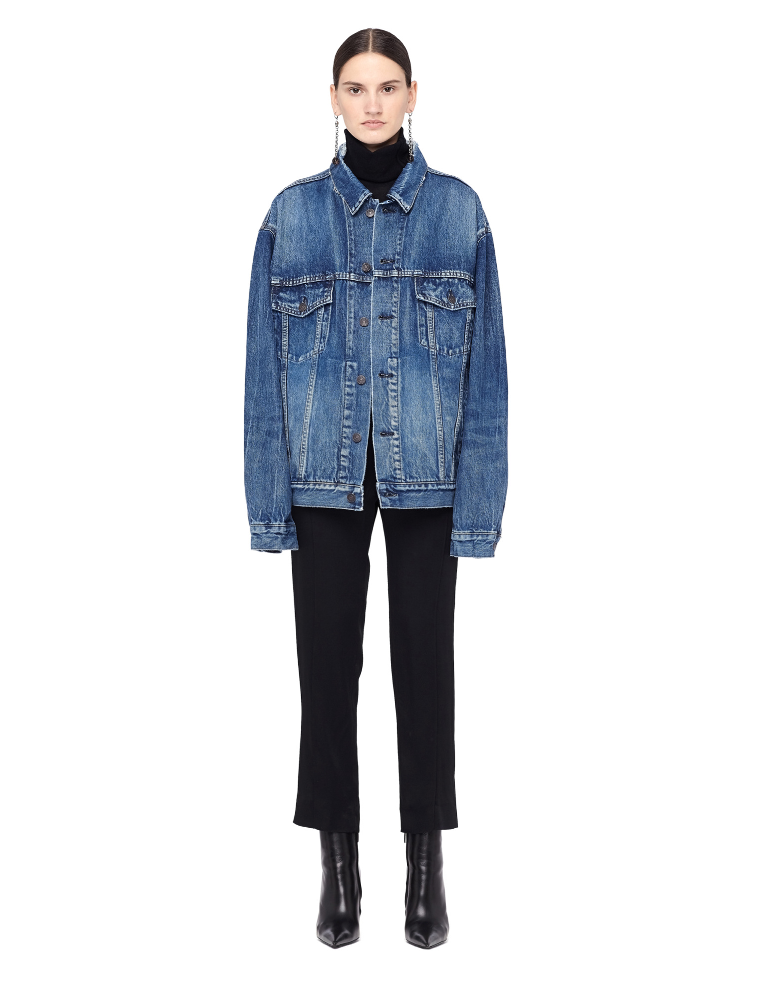 Balenciaga Distressed Denim Jacket with Logo