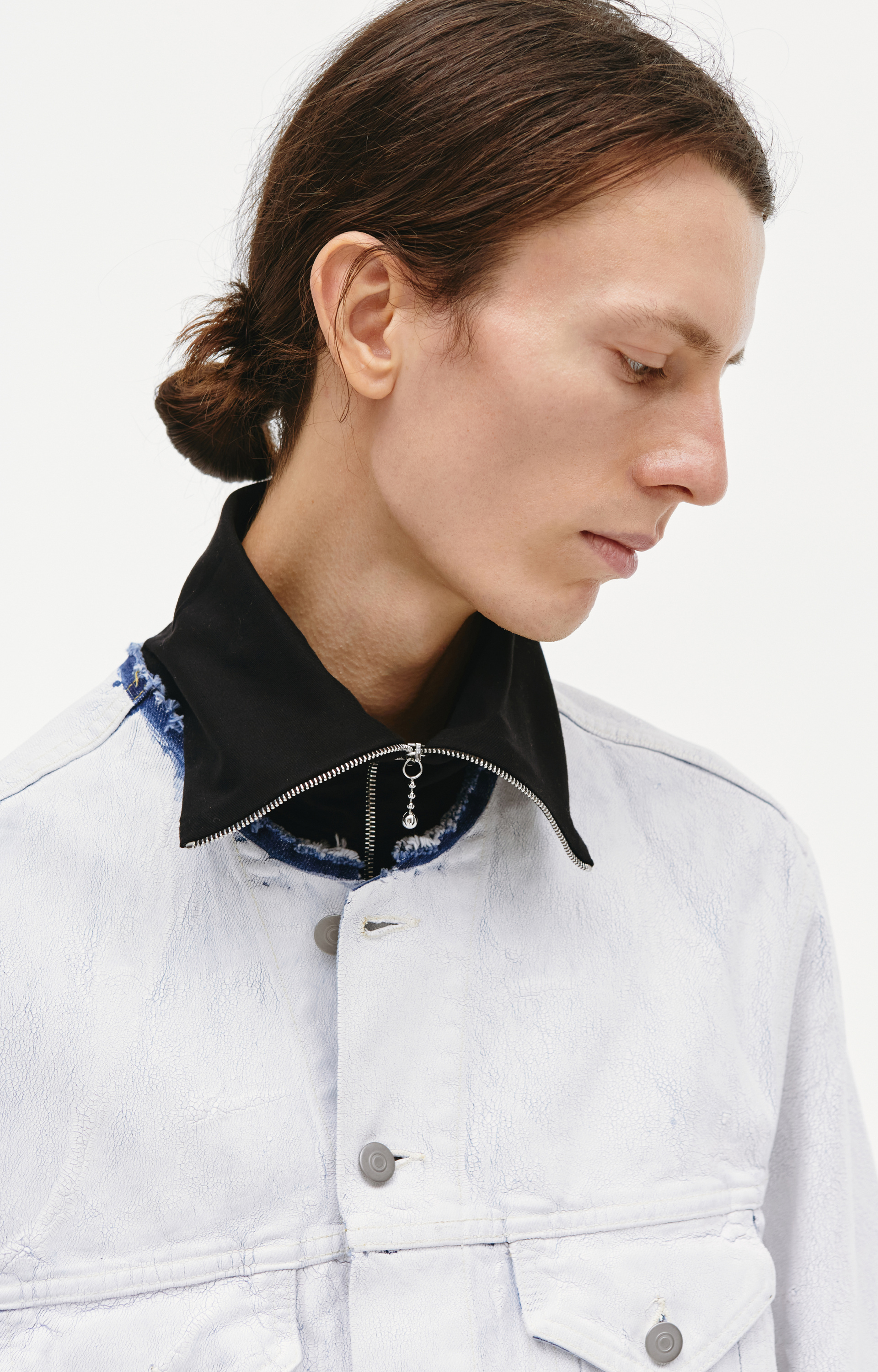 Maison Margiela Cracked Paint Collarless Denim Jacket