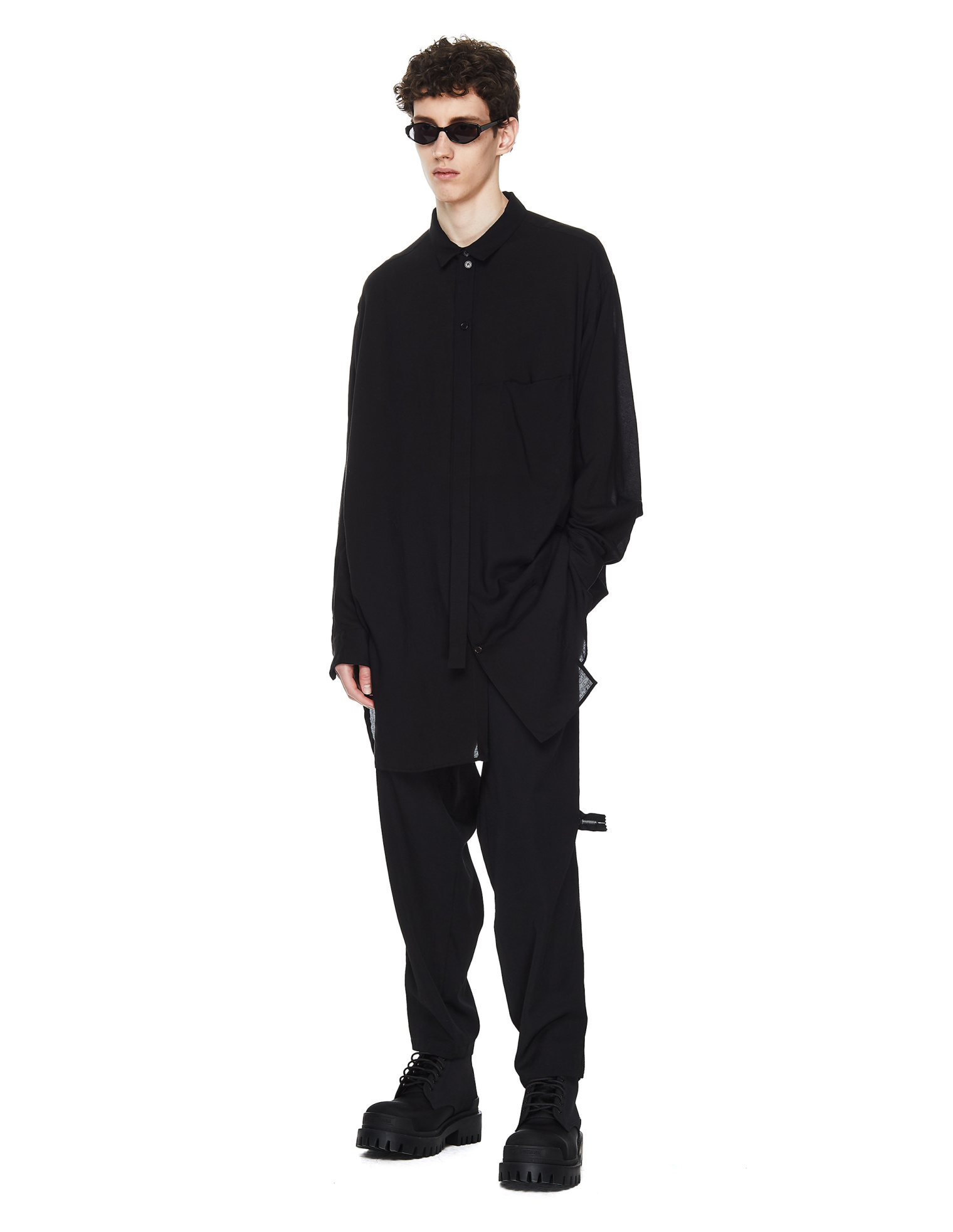 Yohji Yamamoto Удлиненная рубашка из тенсела с карманом