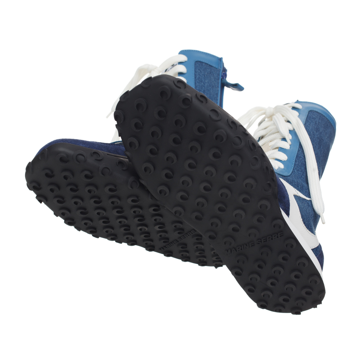 Marine Serre｜SNEAKERS (MFW007ACDEN0001 BL05) Buy MARINE SERRE women blue ms rise high sneakers for $486