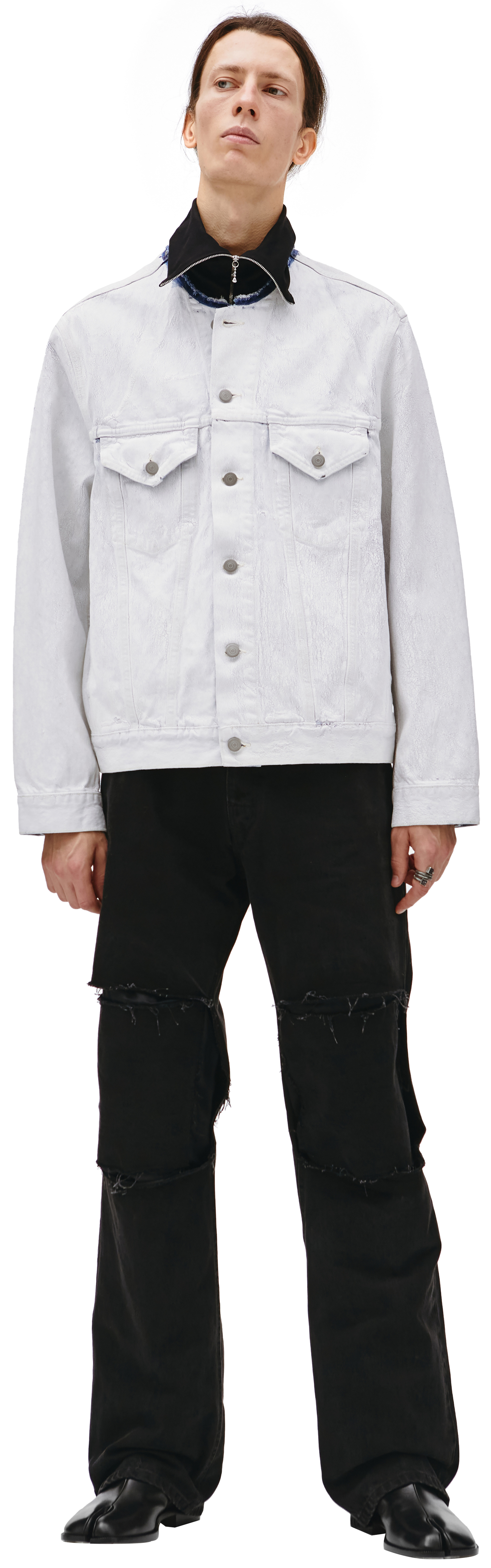 Maison Margiela Cracked Paint Collarless Denim Jacket