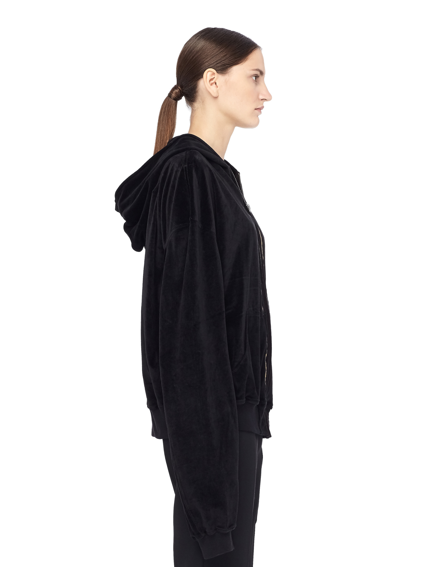 Haider Ackermann Velvet Zip Up Embroidered Hoodie