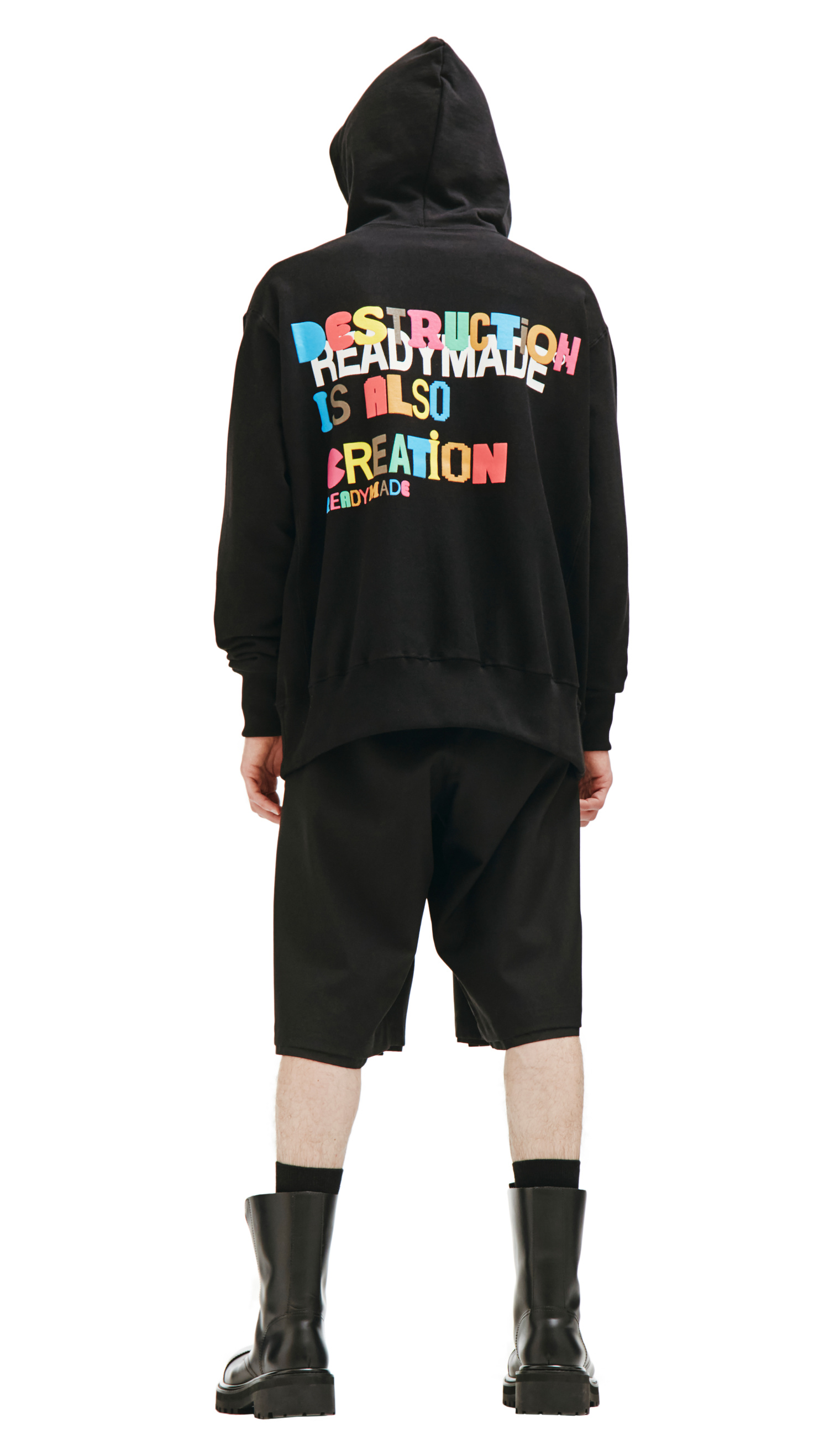 Readymade Black Cotton Distruction Hoodie