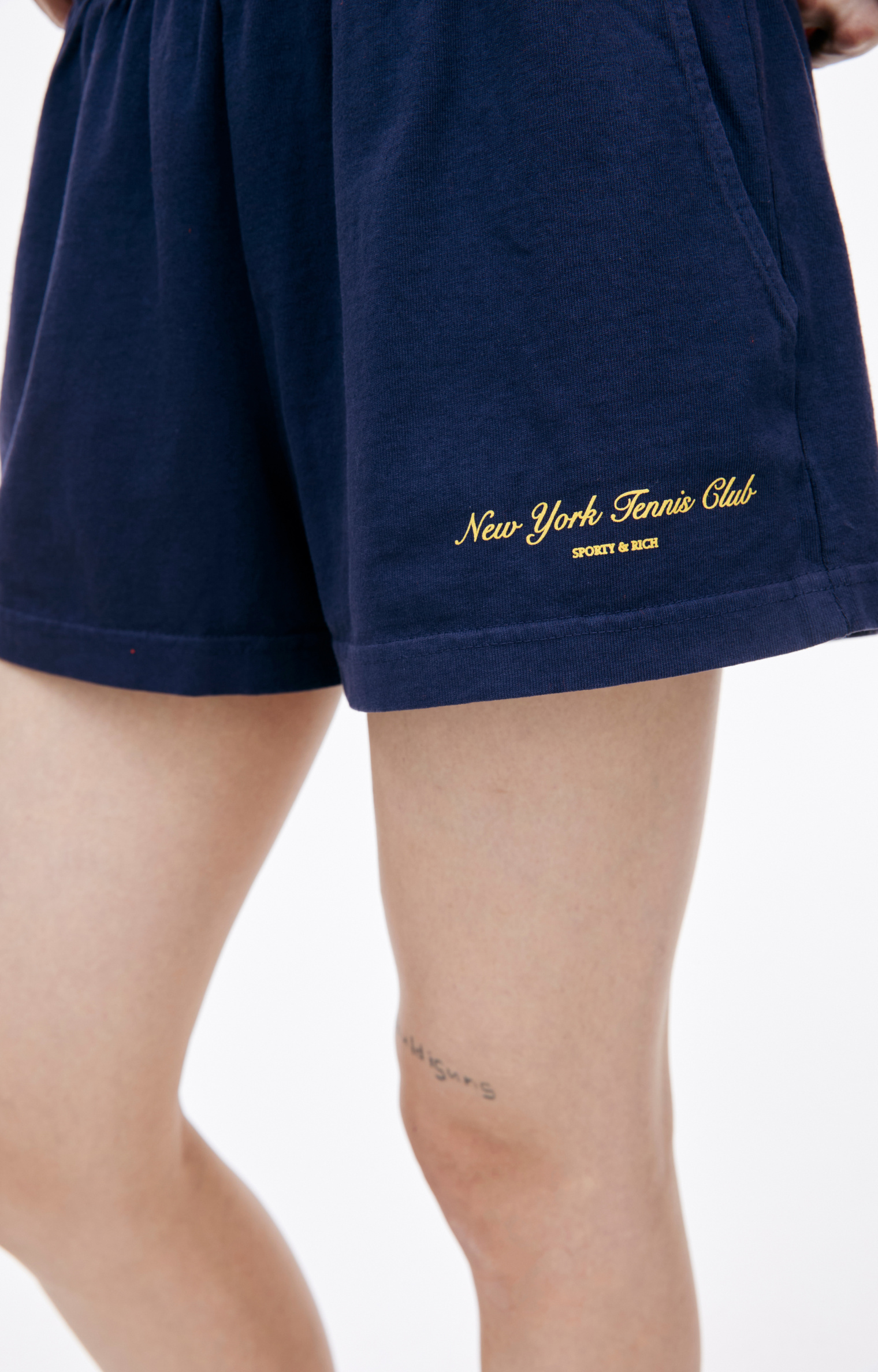 SPORTY & RICH Navy blue logo shorts