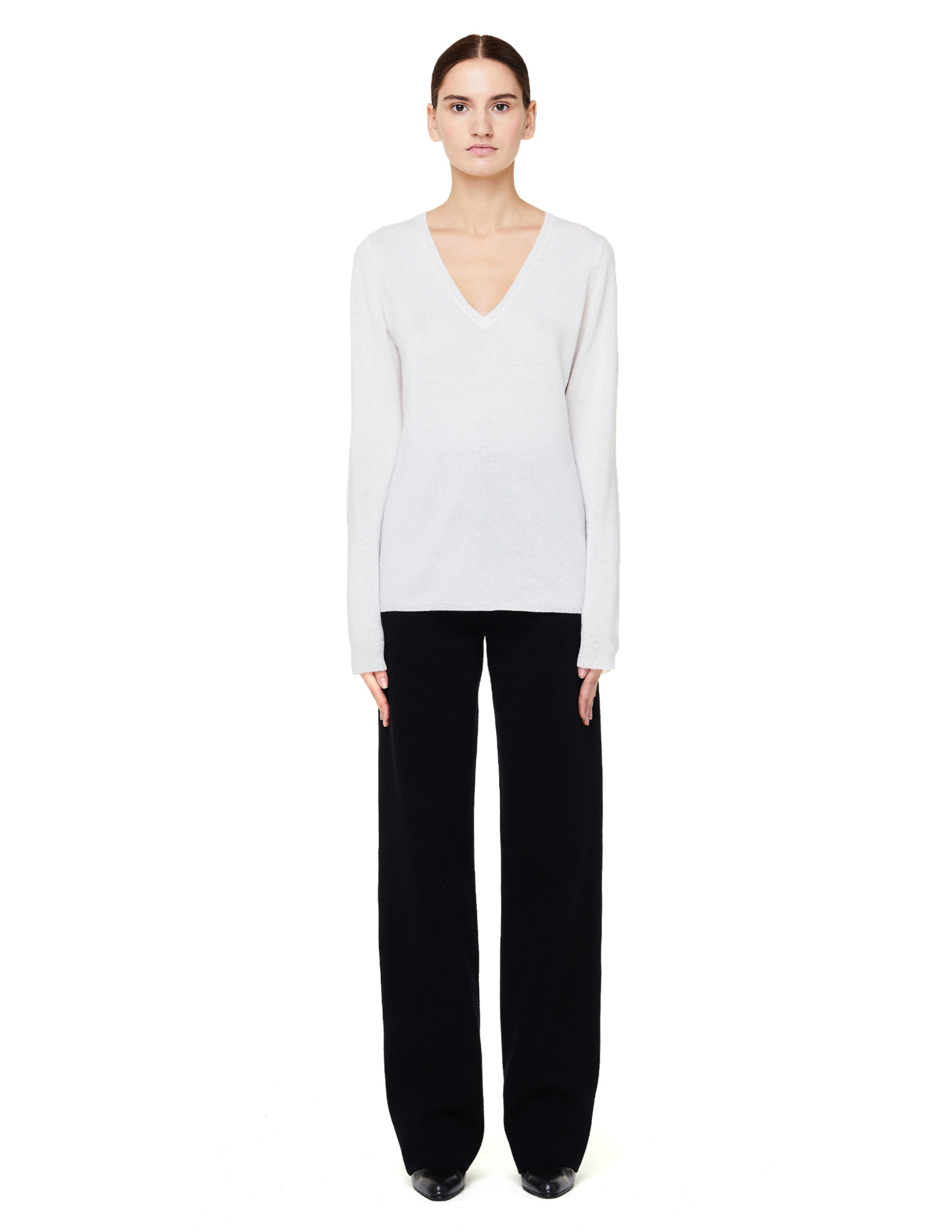 James Perse White Cashmere V-Neck Sweater