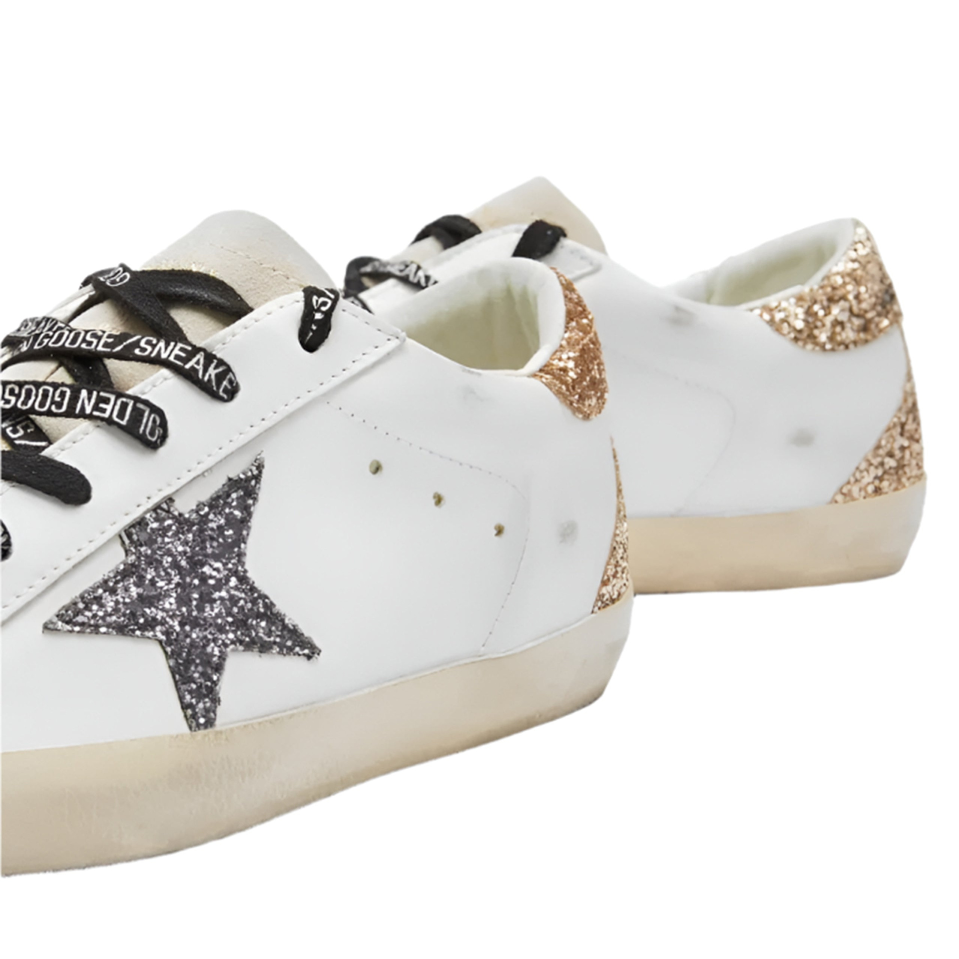 Golden Goose Women\'s Super-Star Leather Sneakers w/Glitter Star