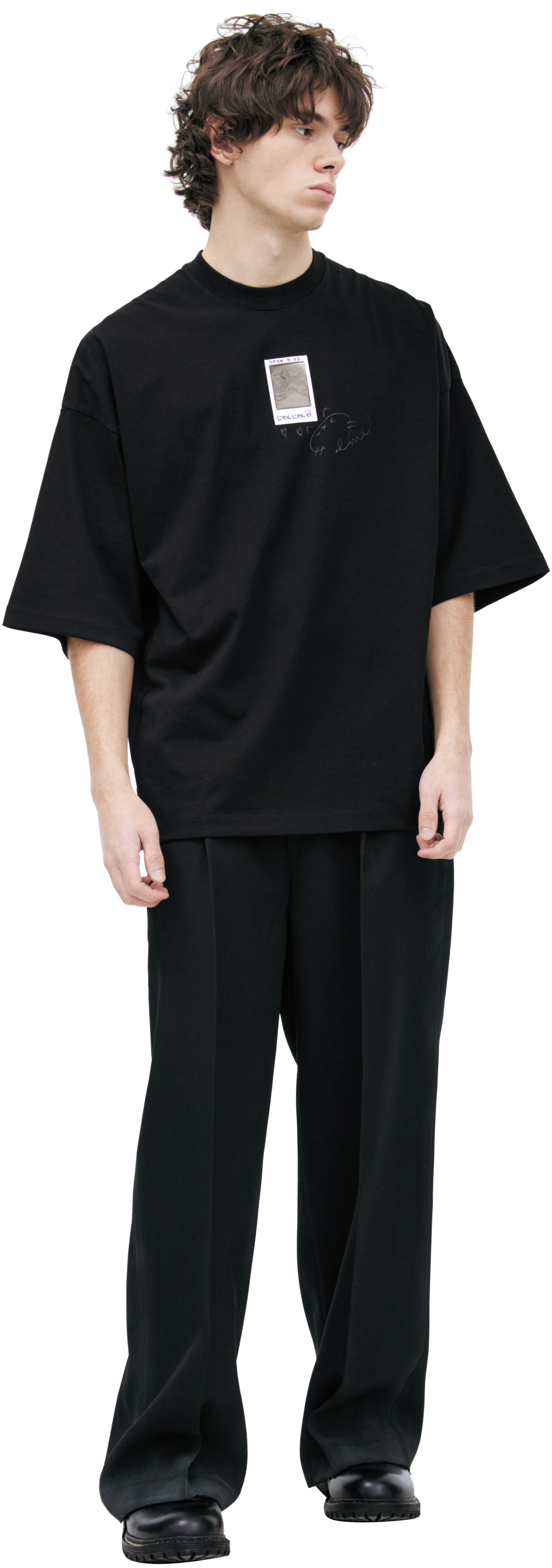 Doublet Футболка-25SS31CS369 черное фото на груди и надпись,черная