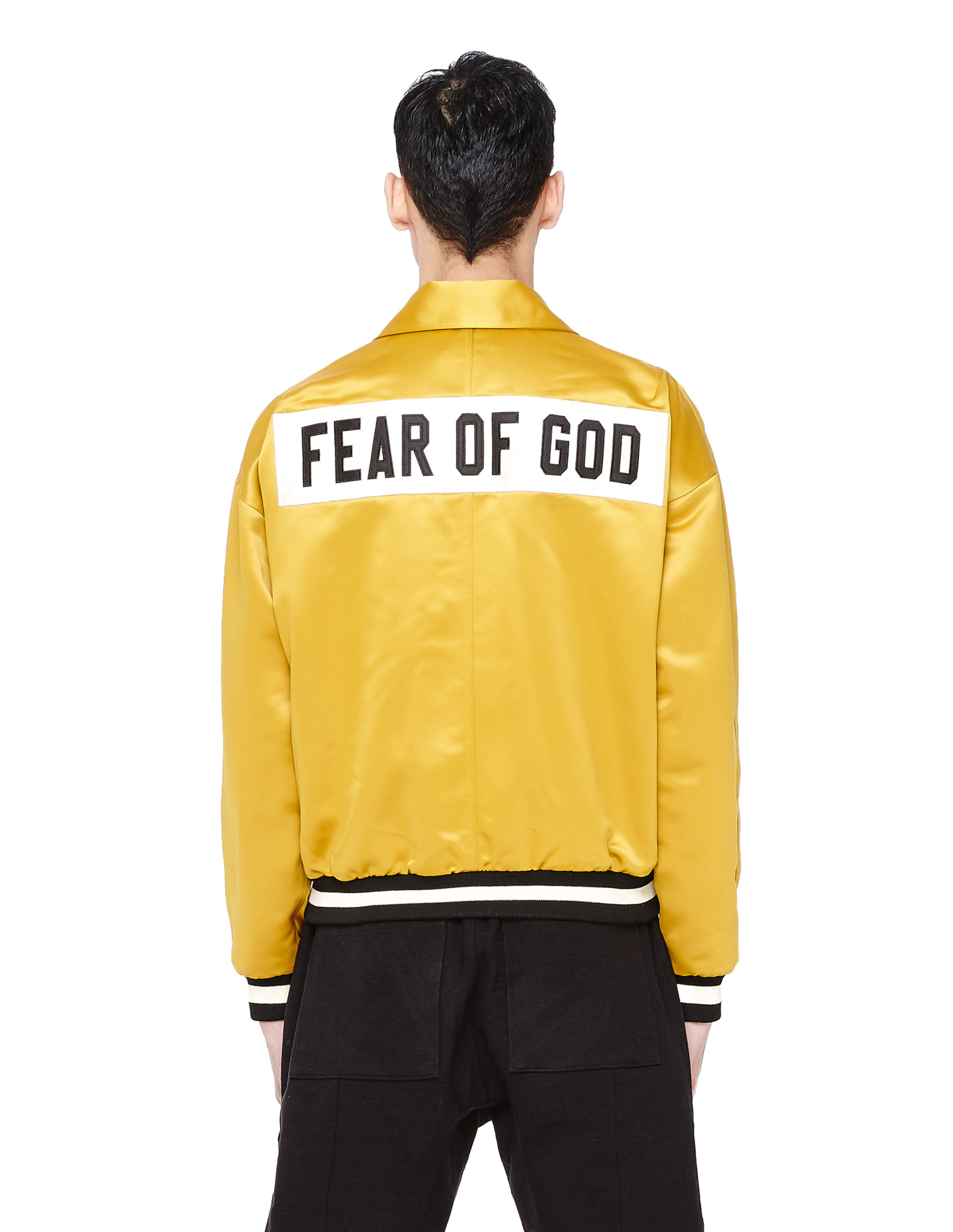 Fear of God Золотой атласный бомбер с нашивками