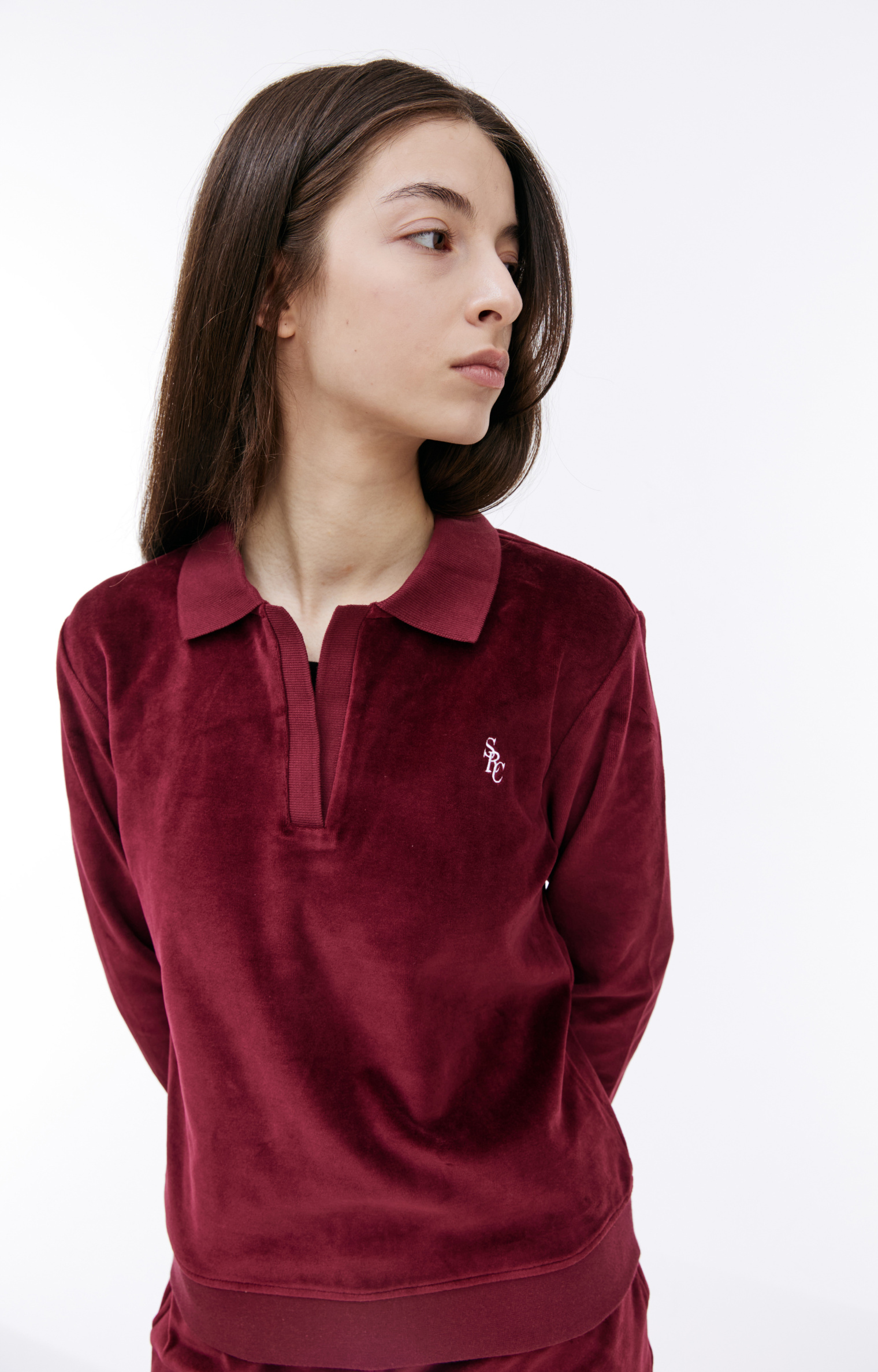 SPORTY & RICH SRC velour longsleeve polo