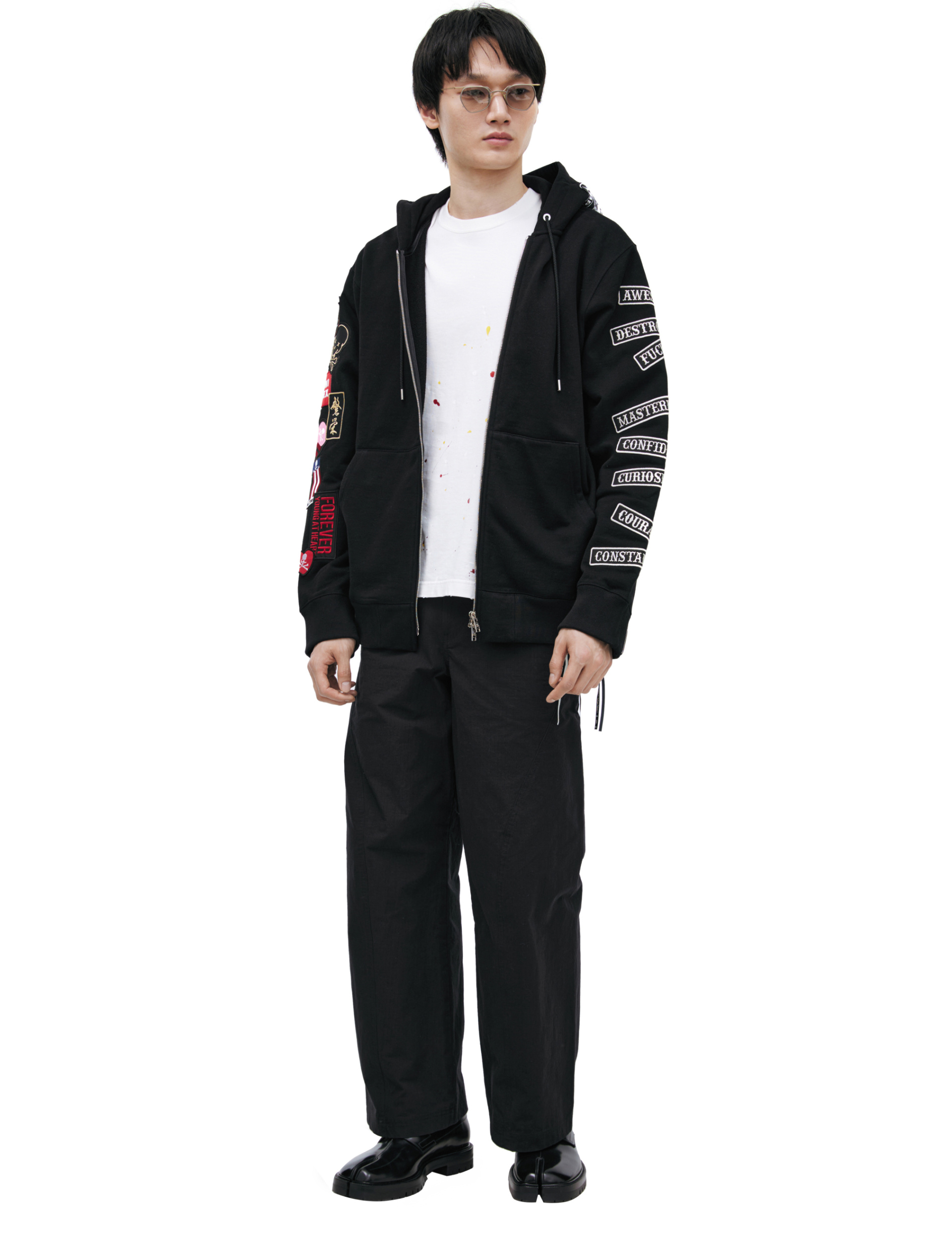 Mastermind WORLD Худи-MJ26EE1-SW025-014 zip.нашивки на капюшоне и рукавах.черная