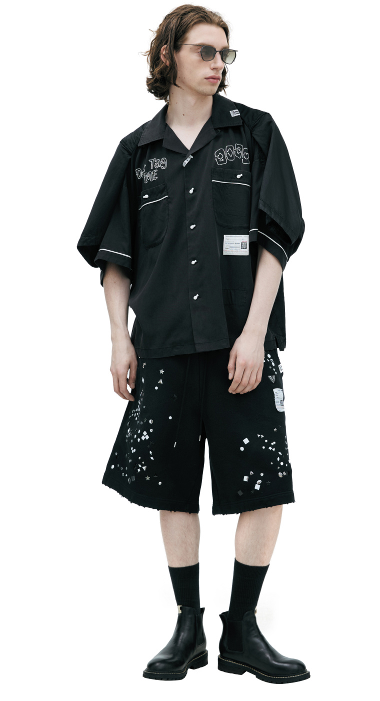 Buy Raf Simons men black denim shorts with a patch for $429 online