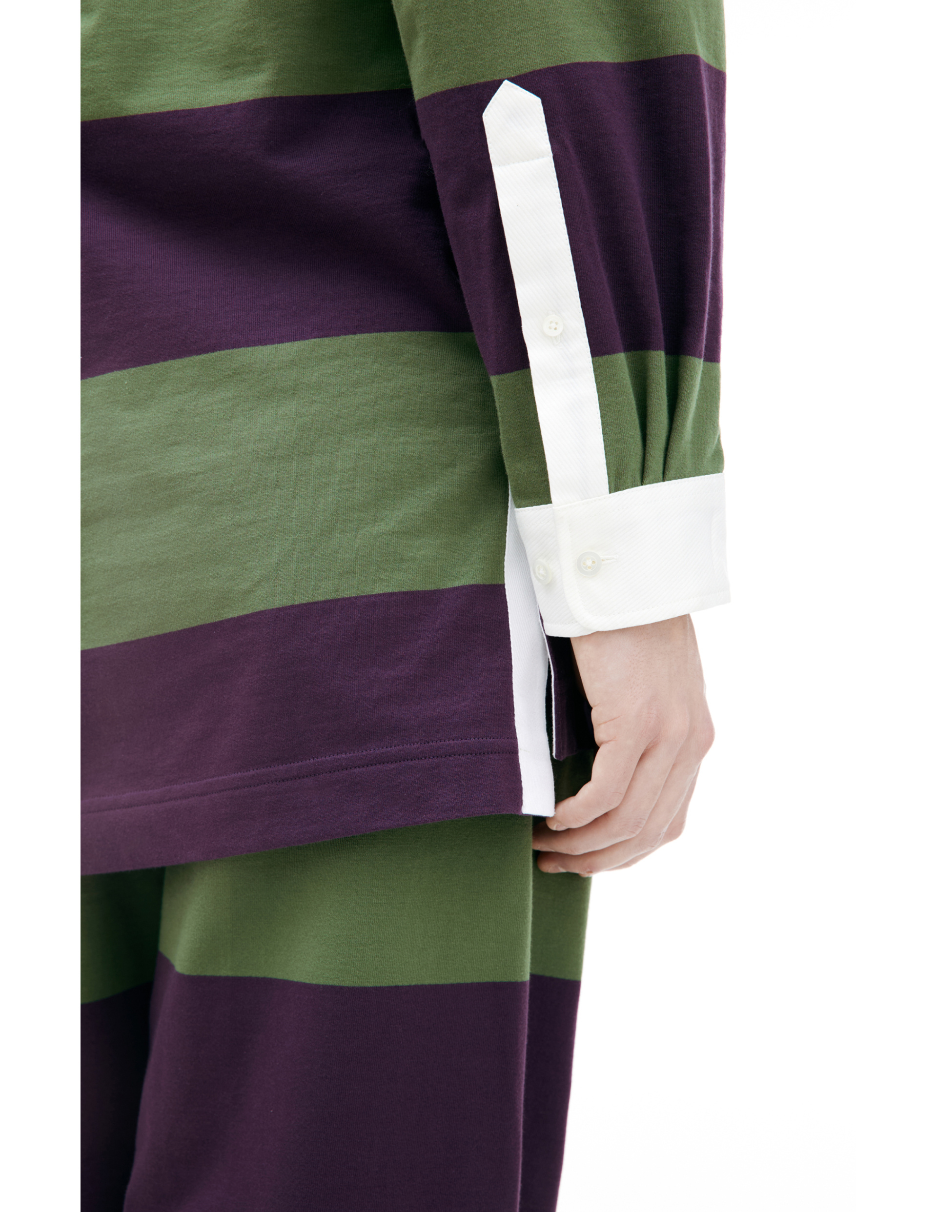 Dries Van Noten Футболка-241-010741-8399-402 поло, в полоску, белый ворот на завязках, зелено-фиолетовый