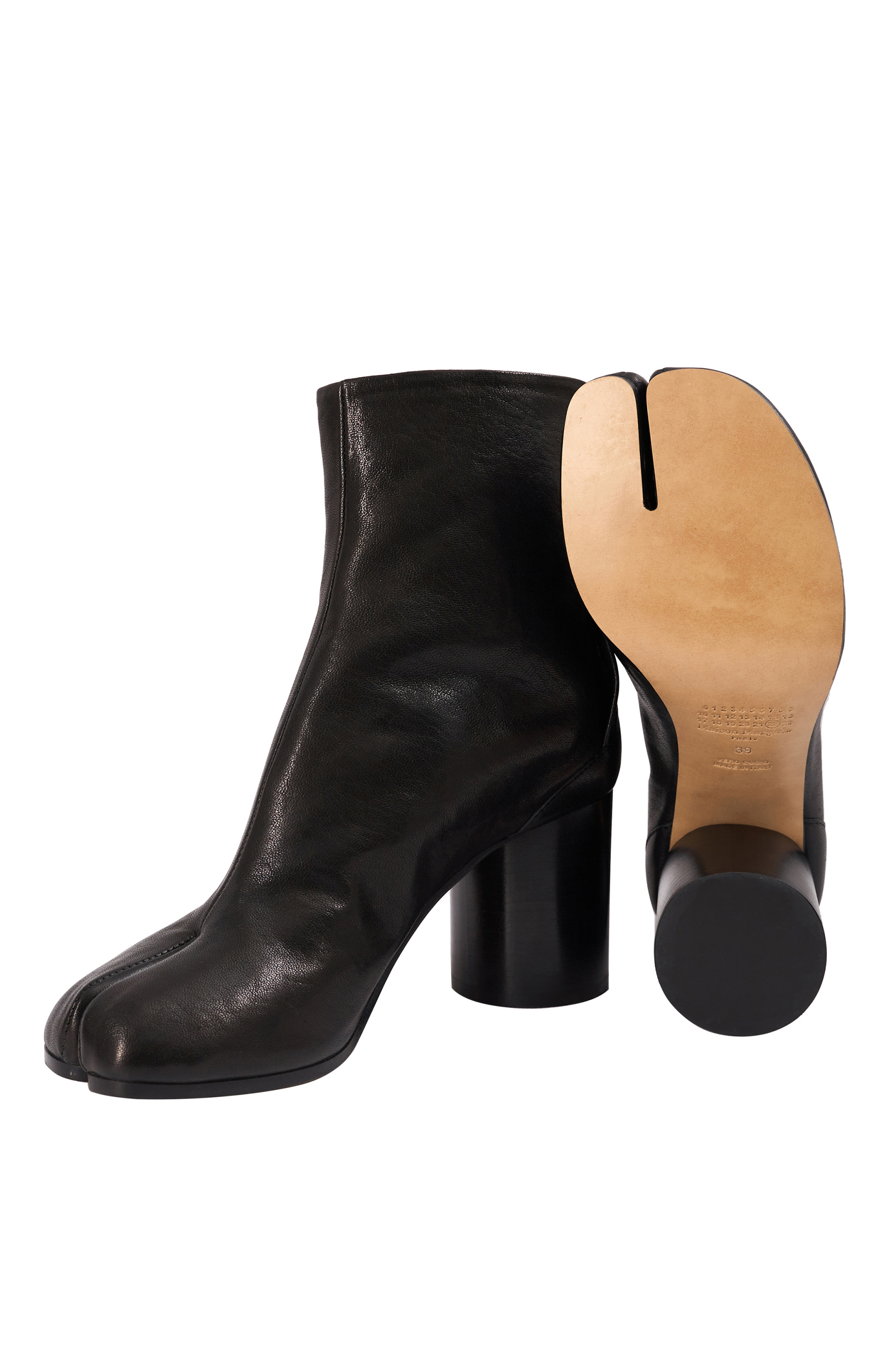 Maison Margiela Обувь-S58WU0246/P3753/T8013 кожаные ботильоны таби, средний каблук и застежка на молнии, черные
