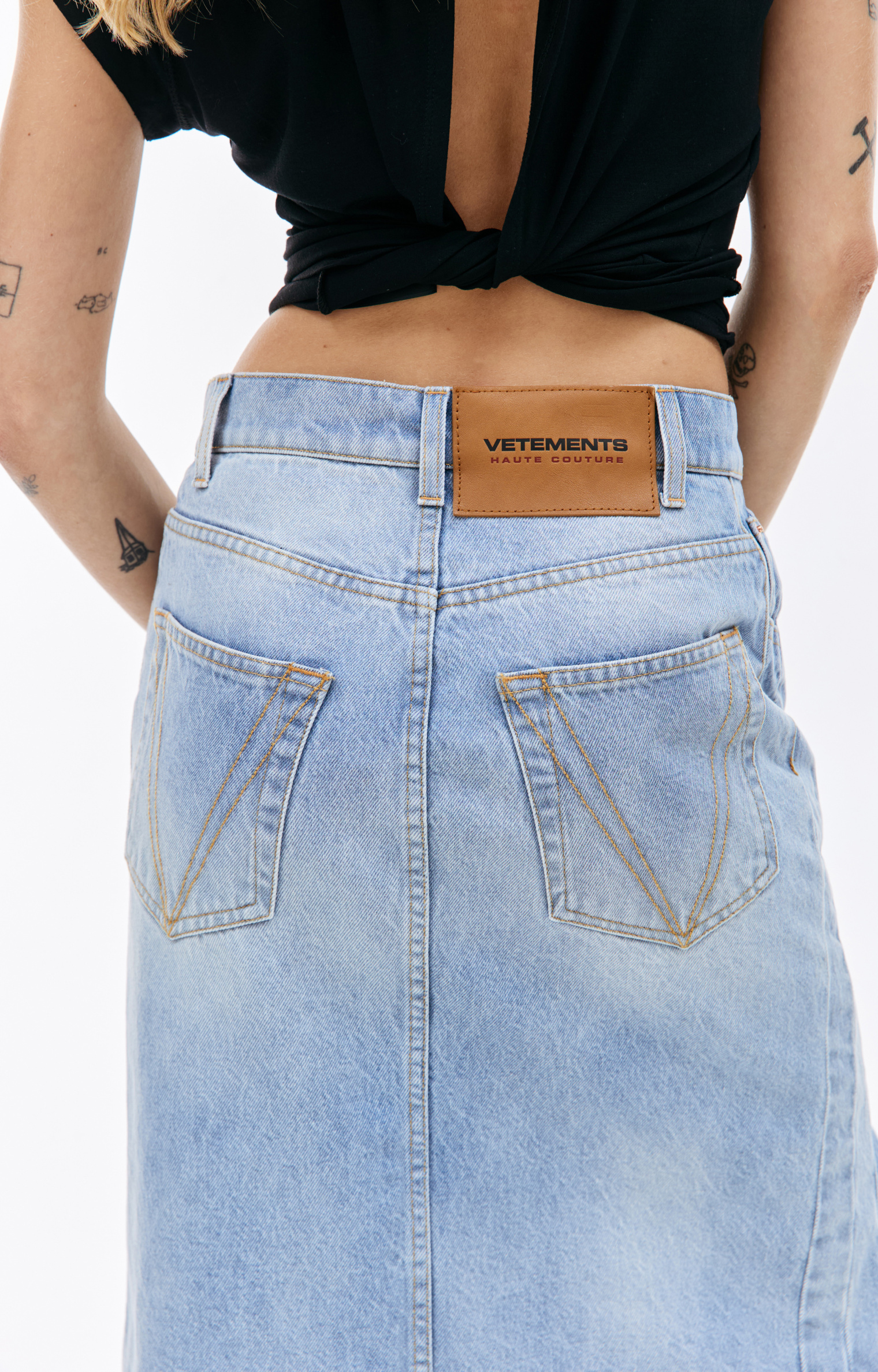 VETEMENTS Flared denim midi skirt