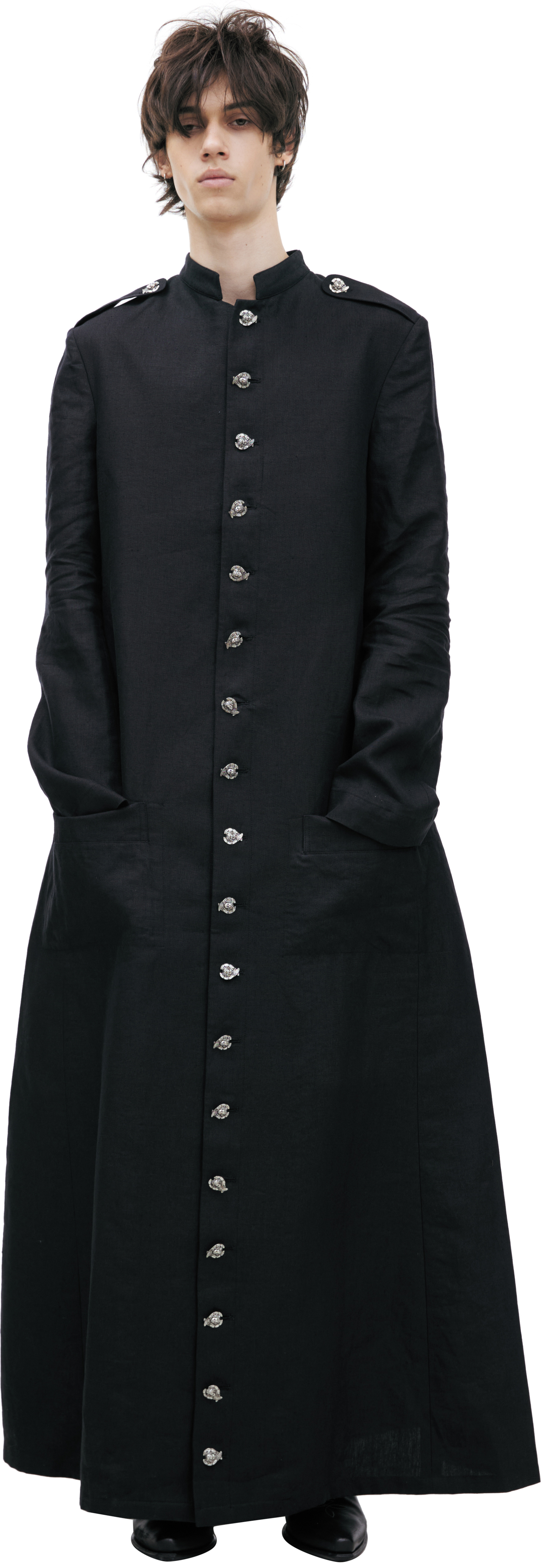 Enfants Riches Déprimés LINEN PRIEST COAT WITH CHERUB BUTTONS